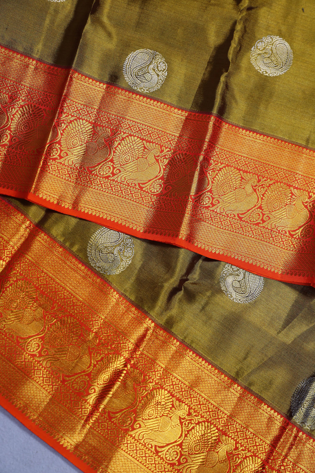 Copper Orange Tissue Kanjivaram Saree With Blouse Piece