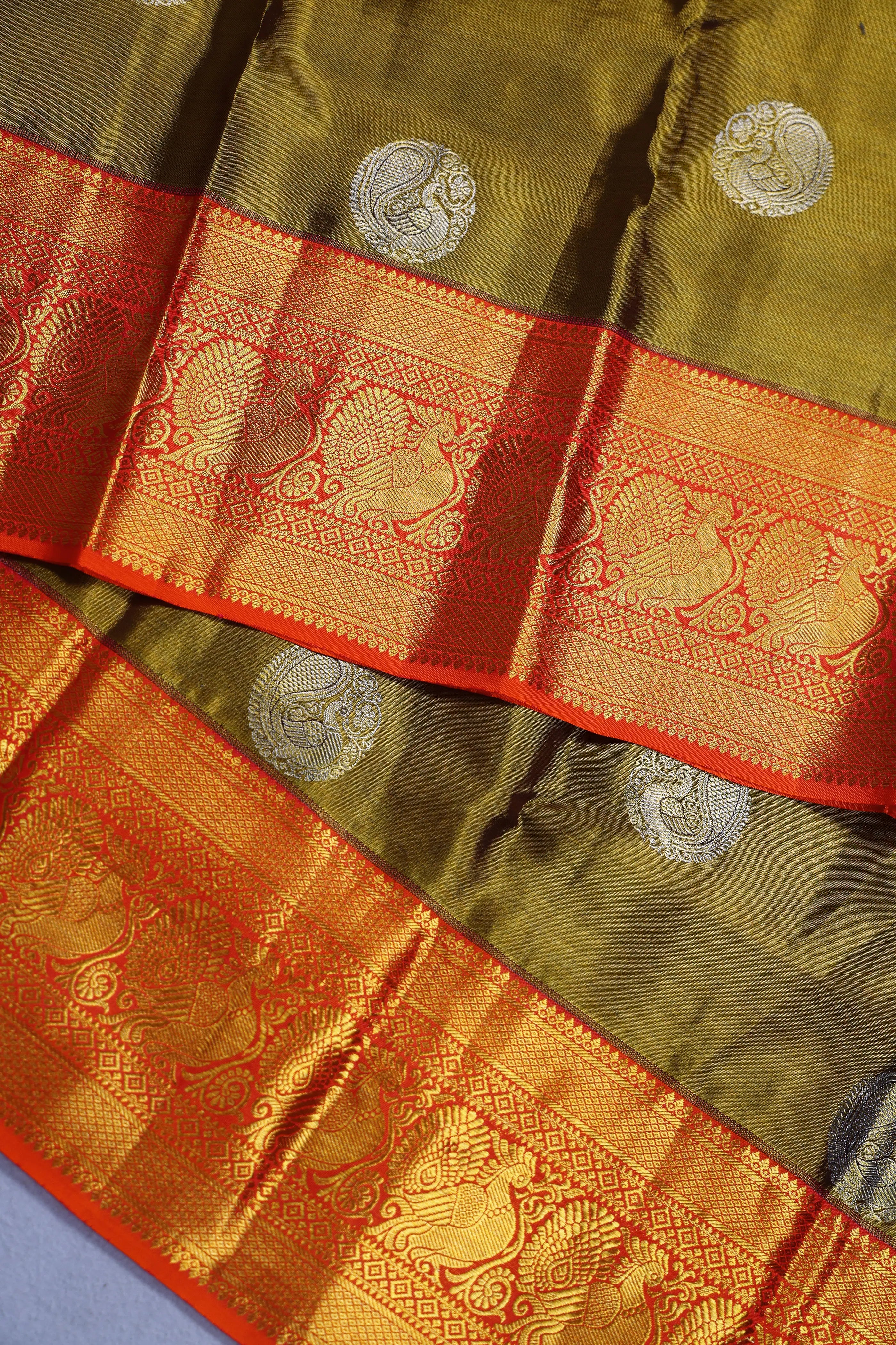 Copper Orange Tissue Kanjivaram Saree With Blouse Piece