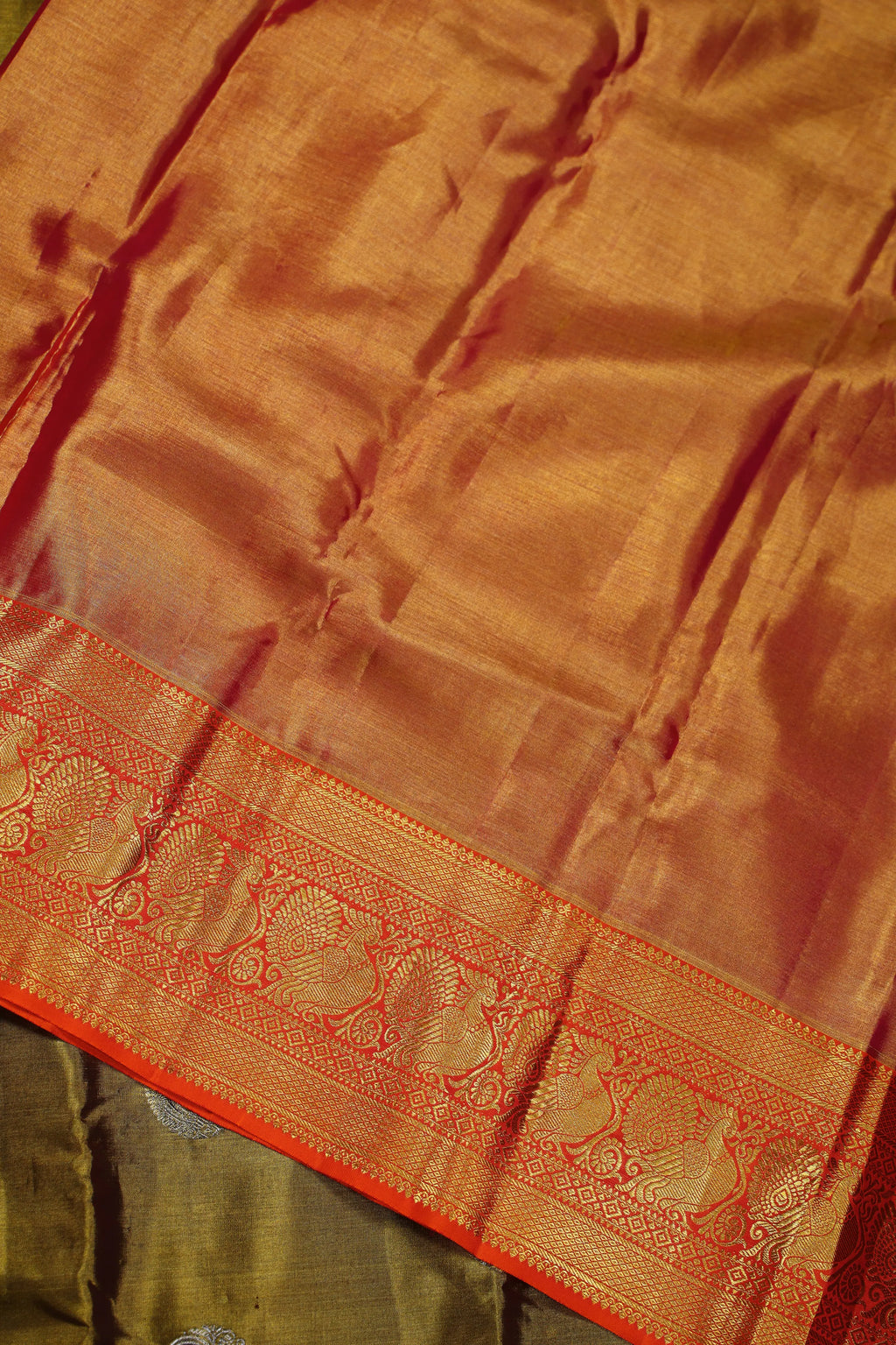 Copper Orange Tissue Kanjivaram Saree With Blouse Piece