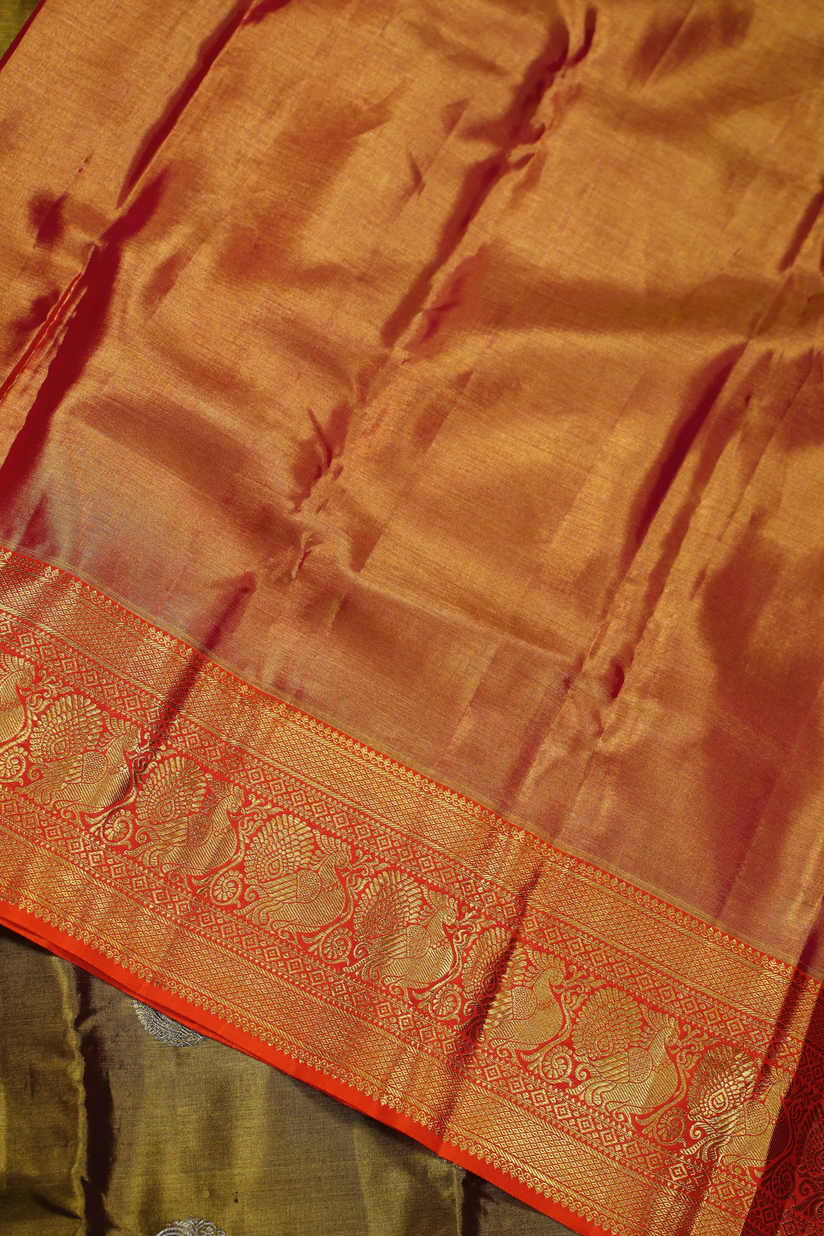 Copper Orange Tissue Kanjivaram Saree With Blouse Piece