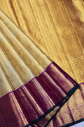 Golden And Purple Brocade Kanjivaram Saree With Blouse Piece