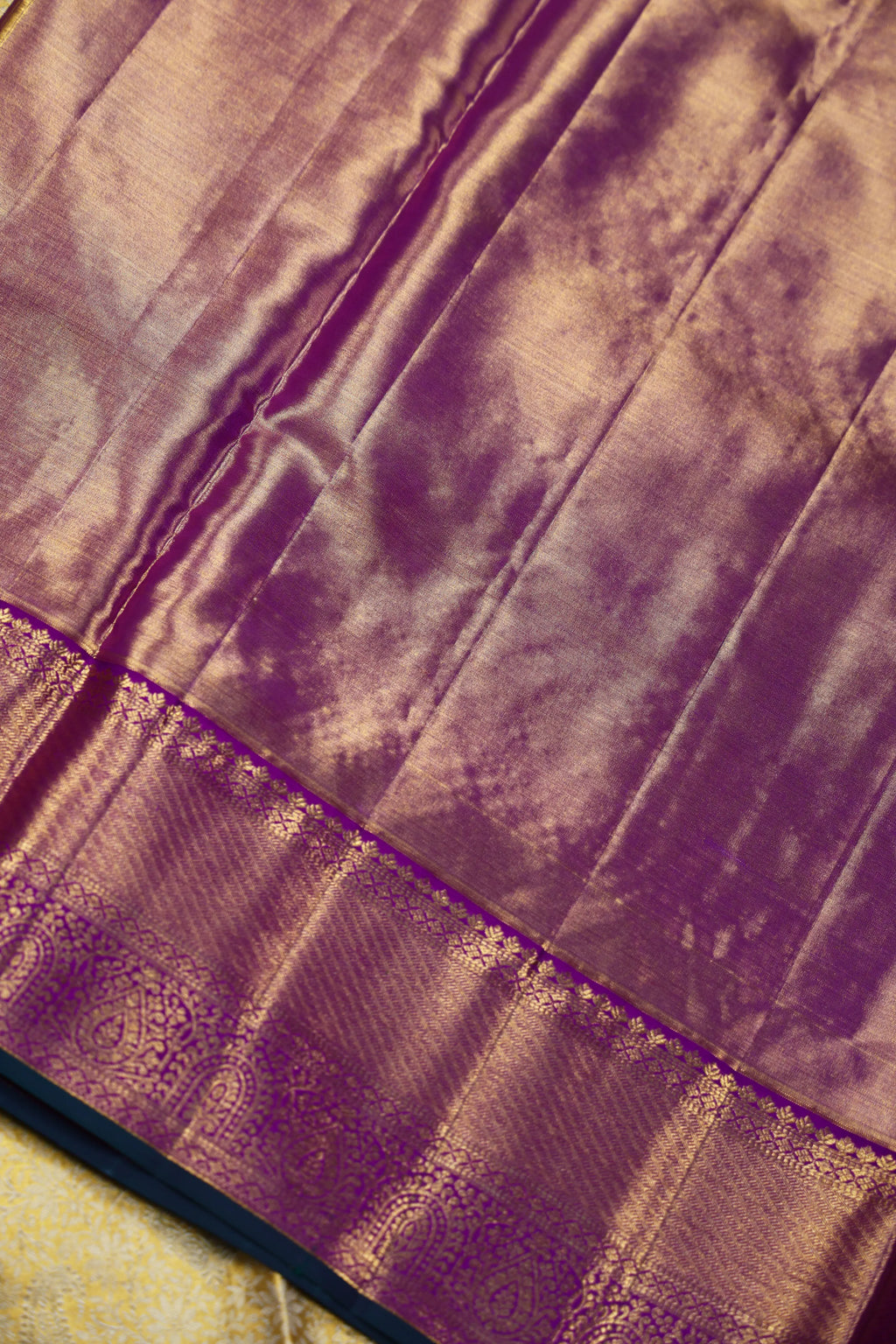 Golden And Purple Brocade Kanjivaram Saree With Blouse Piece