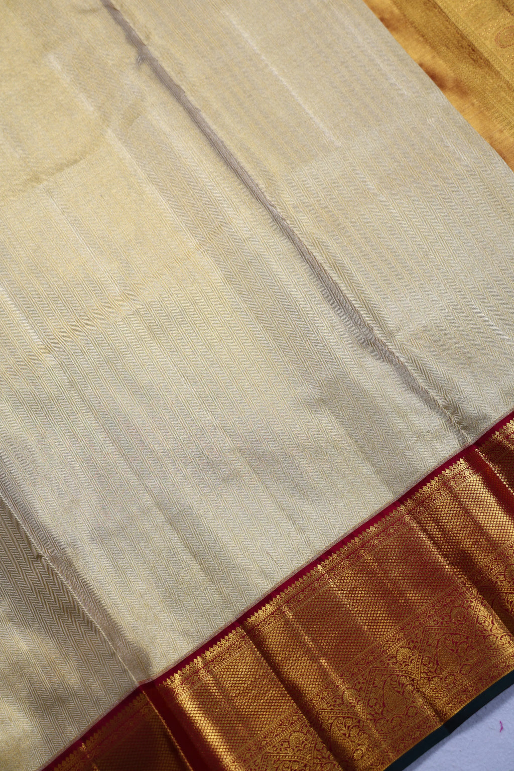 Beige And Maroon Brocade Kanjivaram Saree With Blouse Piece