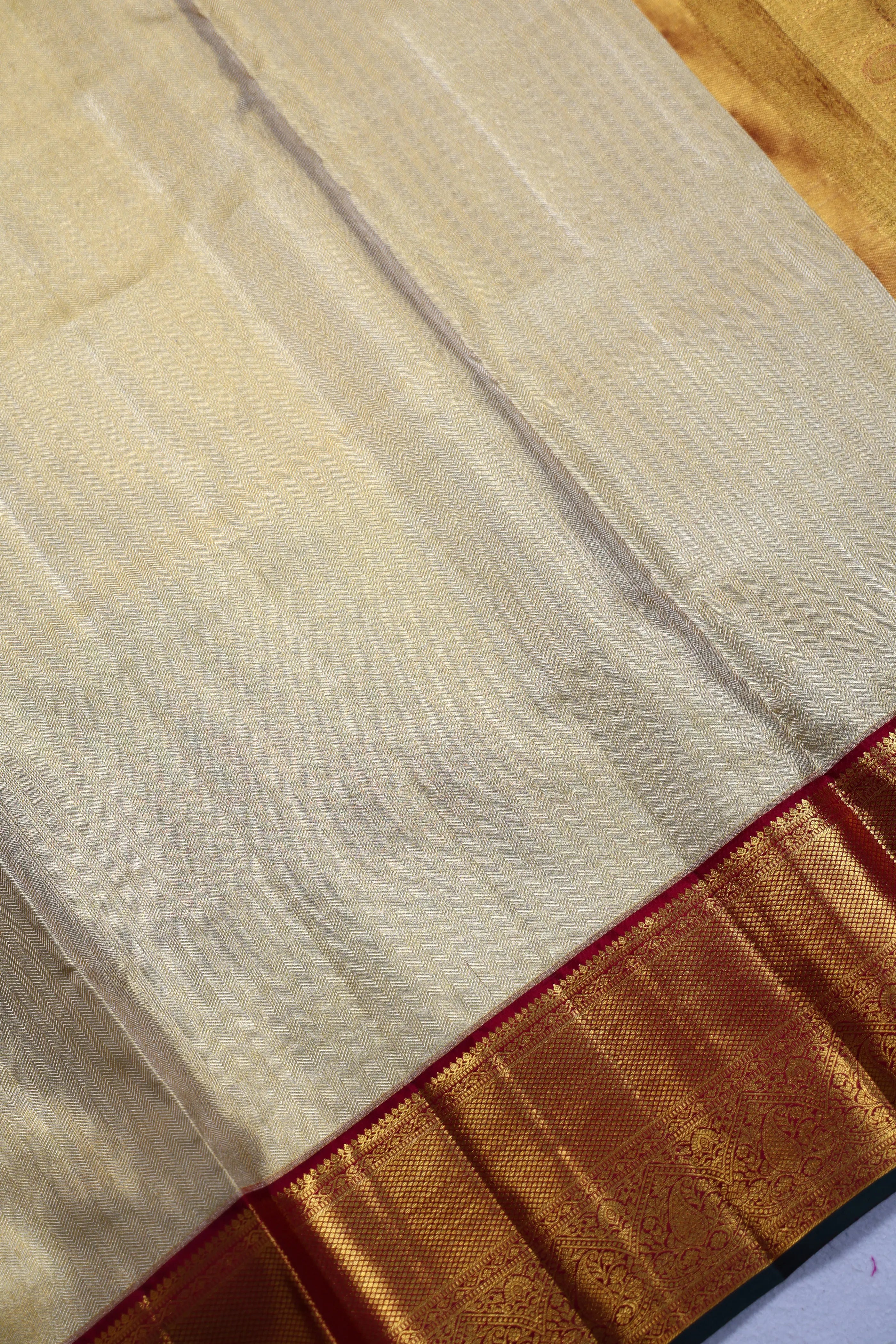 Beige And Maroon Brocade Kanjivaram Saree With Blouse Piece