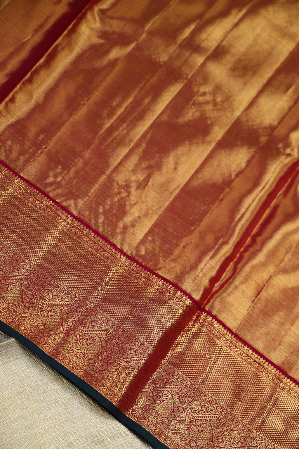 Beige And Maroon Brocade Kanjivaram Saree With Blouse Piece
