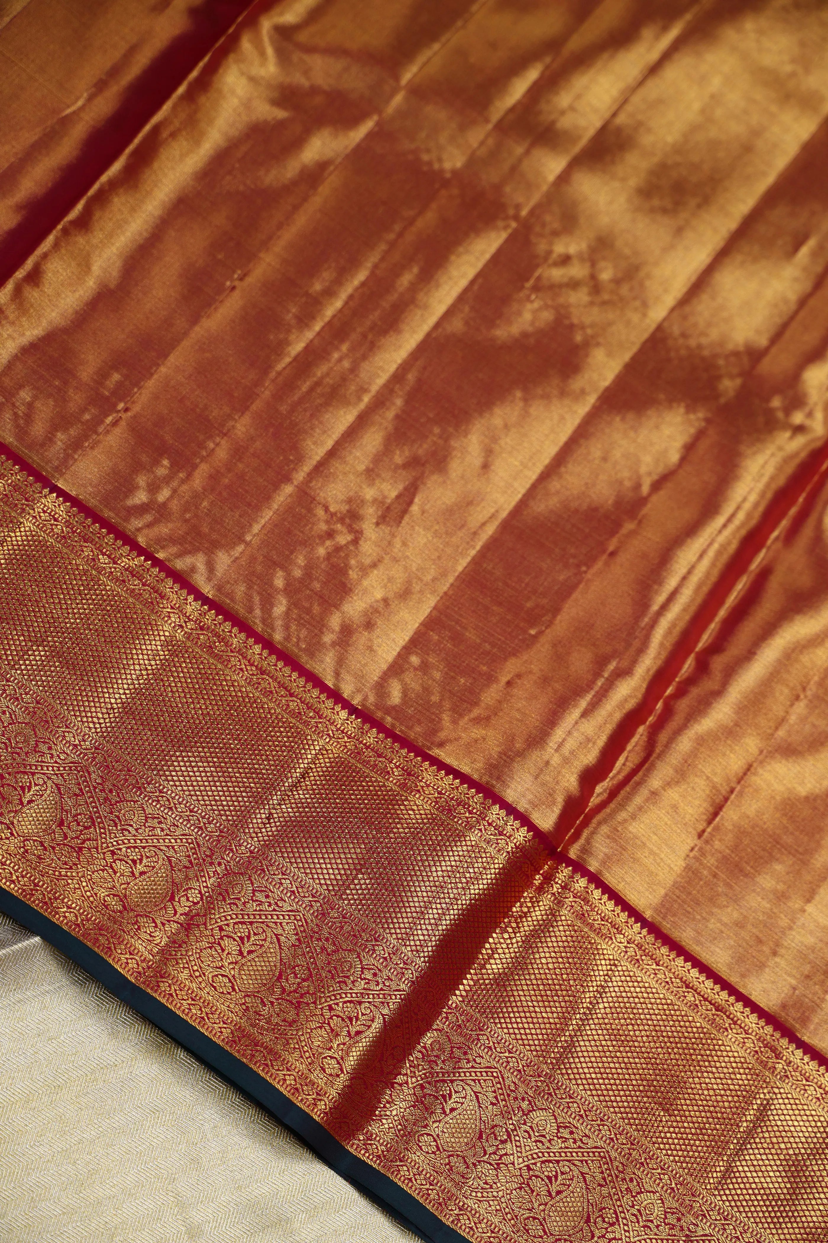 Beige And Maroon Brocade Kanjivaram Saree With Blouse Piece