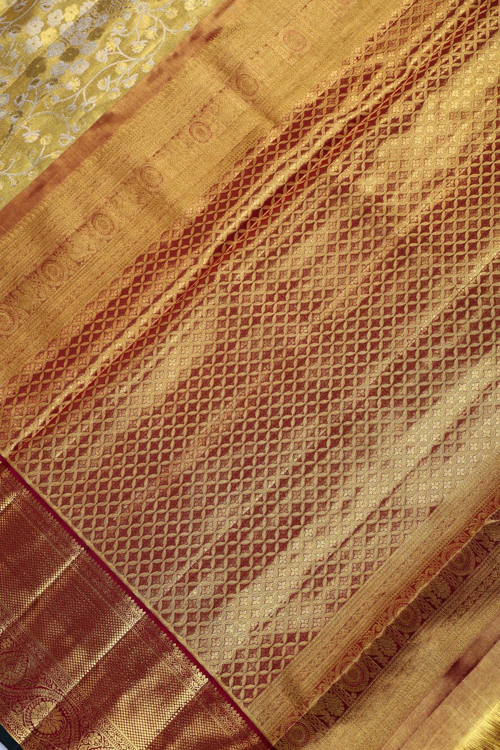 Yellow And Maroon Brocade Kanjivaram Saree With Blouse Piece