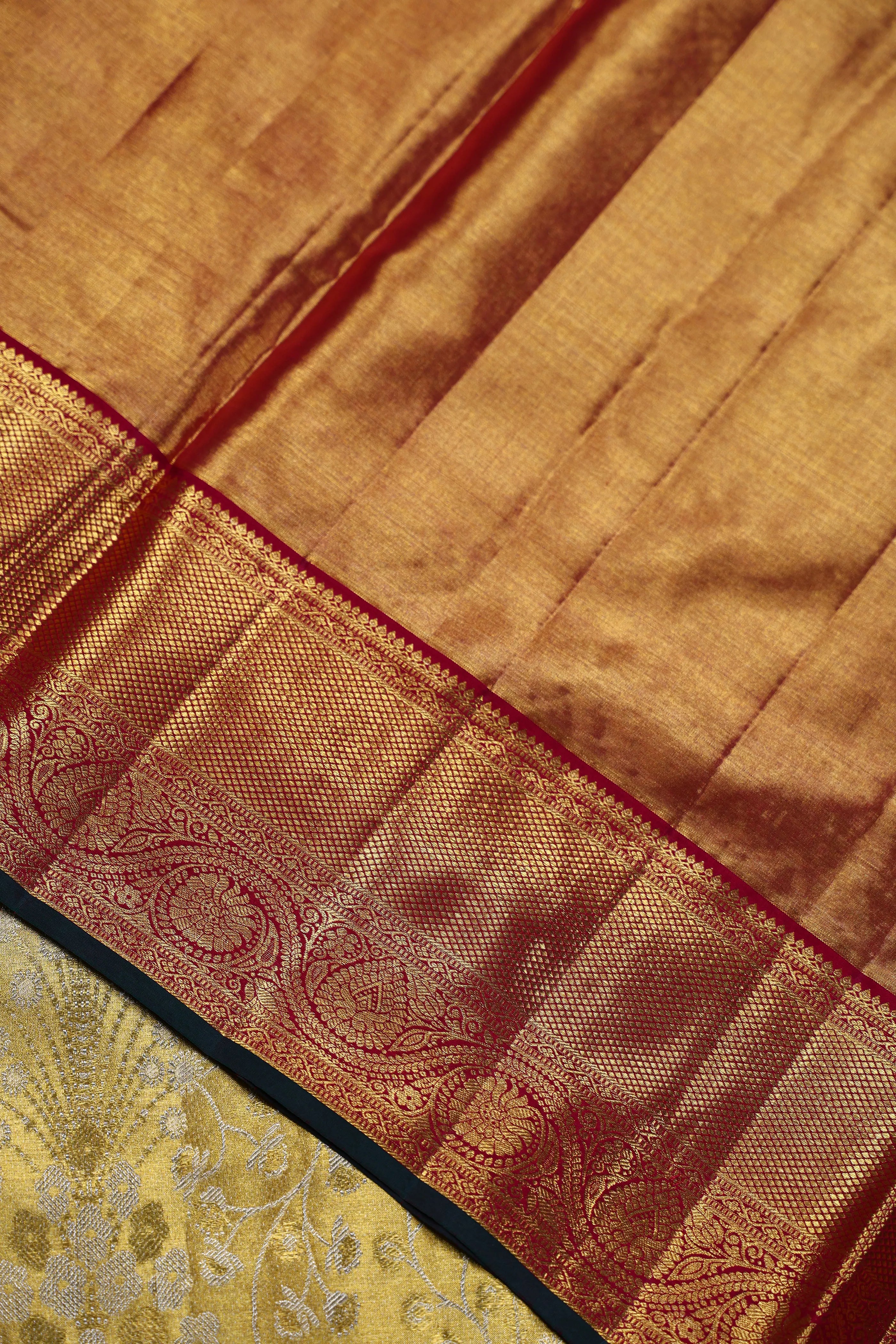 Yellow And Maroon Brocade Kanjivaram Saree With Blouse Piece
