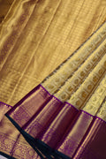 Beige And Purple Brocade Kanjivaram Saree With Blouse Piece