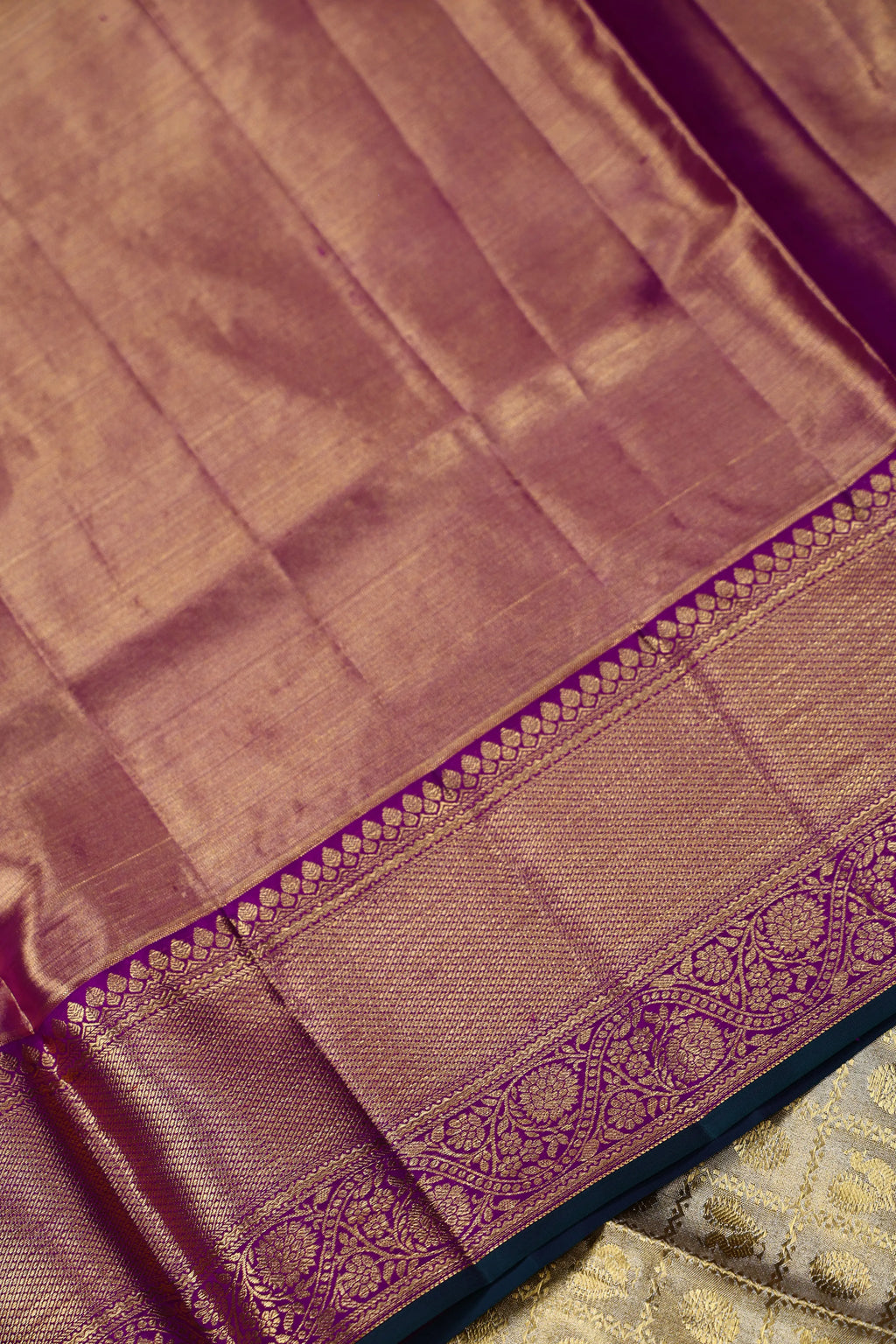Beige And Purple Brocade Kanjivaram Saree With Blouse Piece