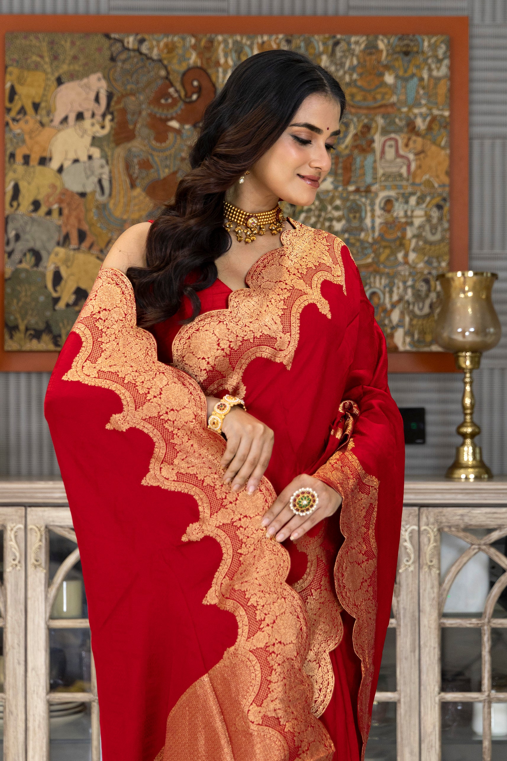 Semi Mashru With Scalp Border