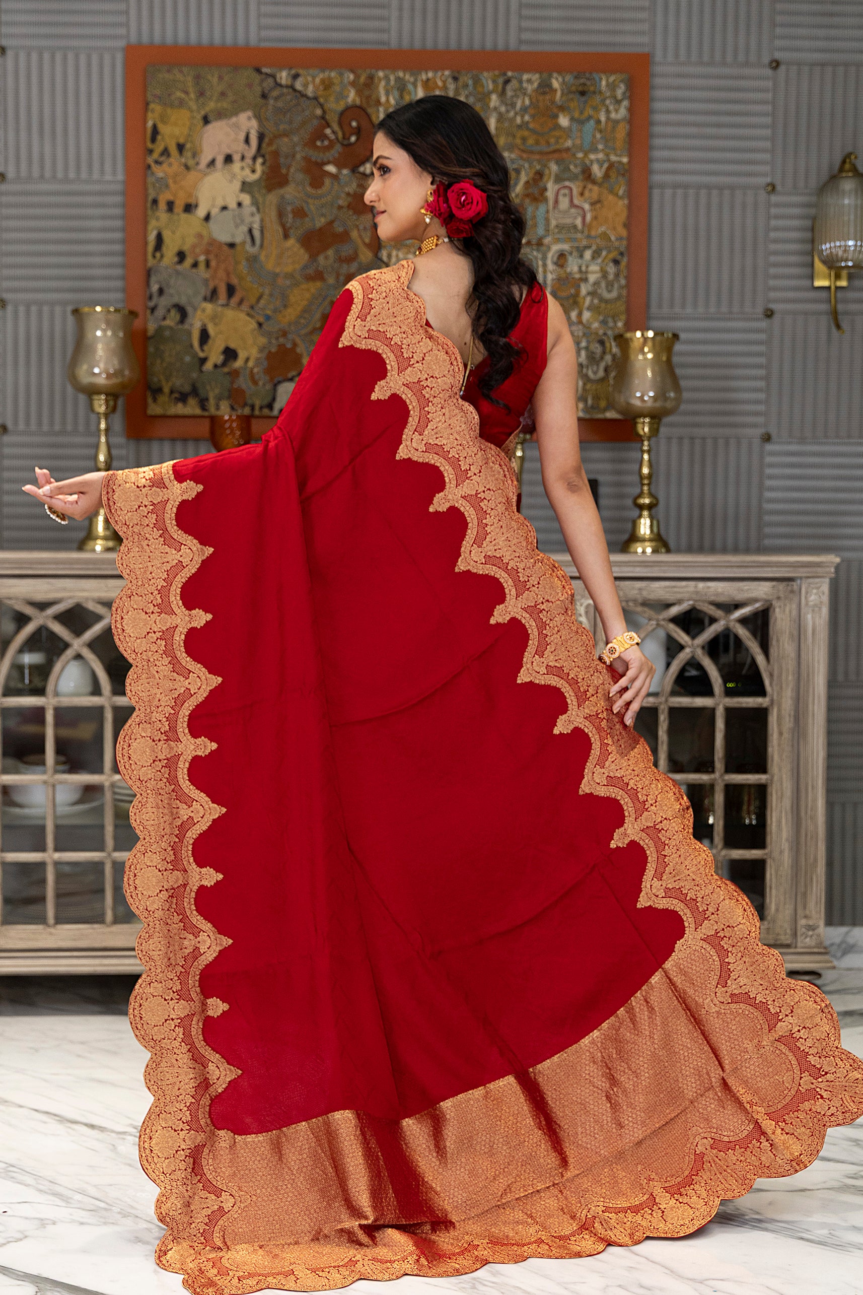 Semi Mashru With Scalp Border