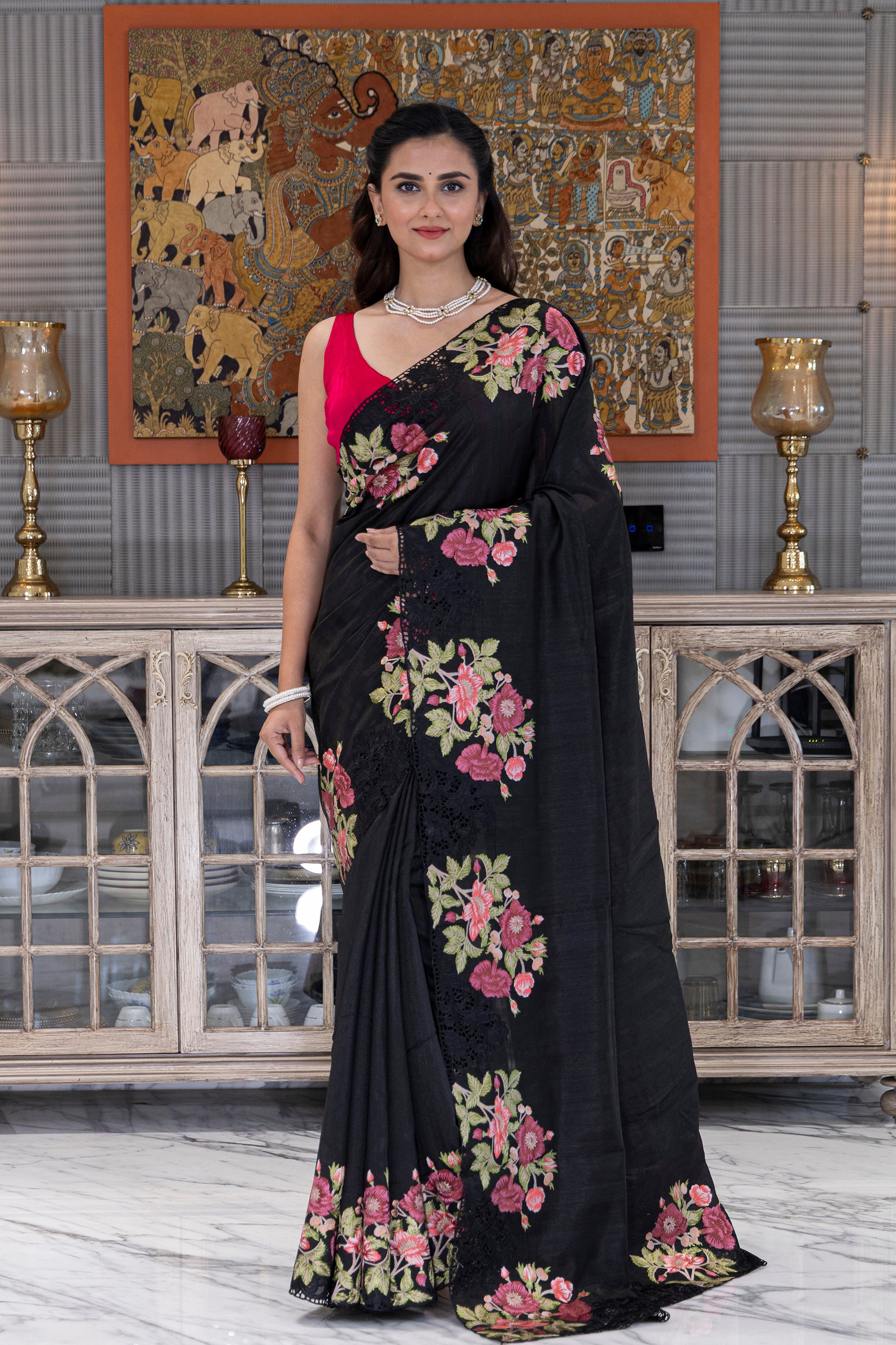 Semi Tussar Cutwork