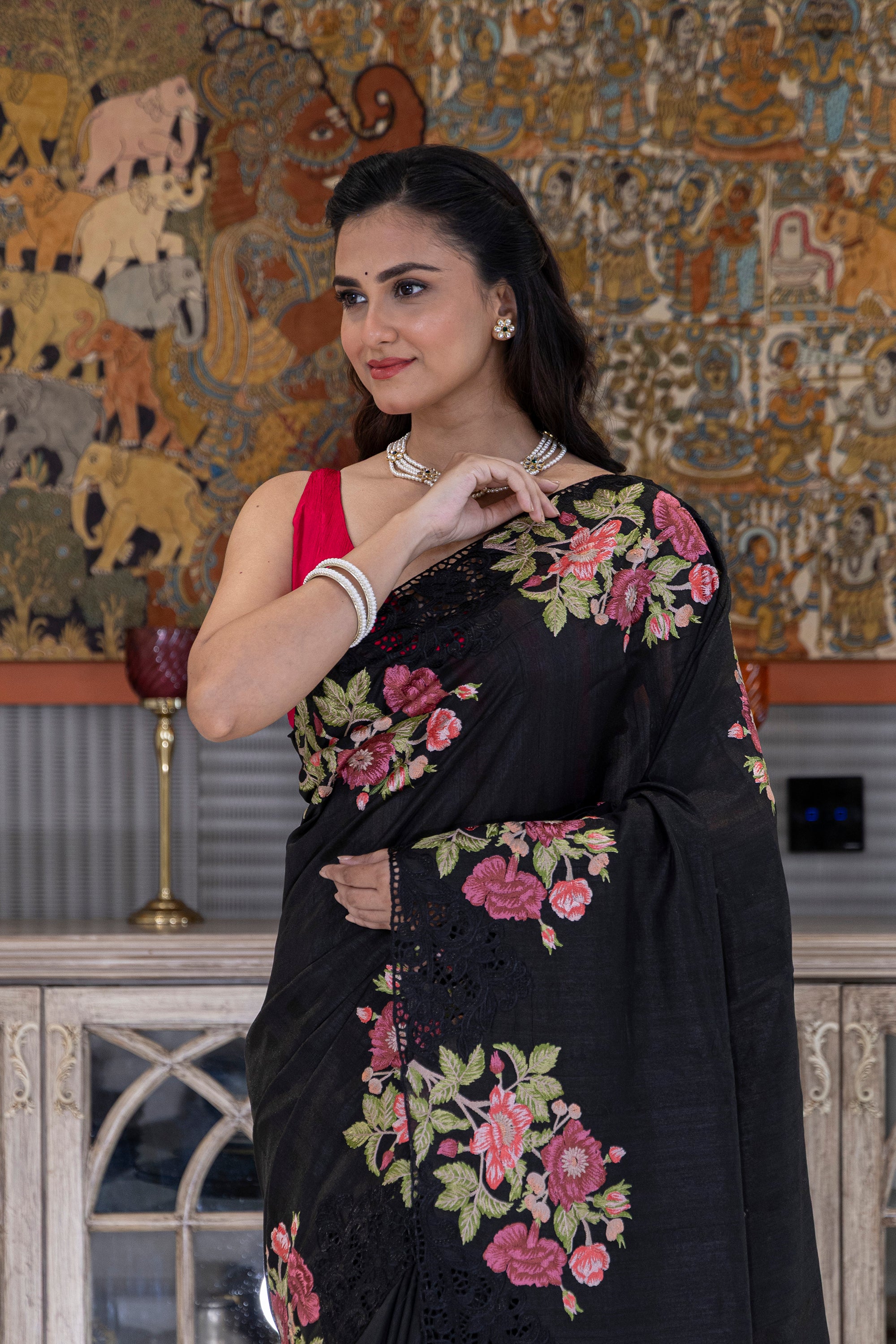 Semi Tussar Cutwork