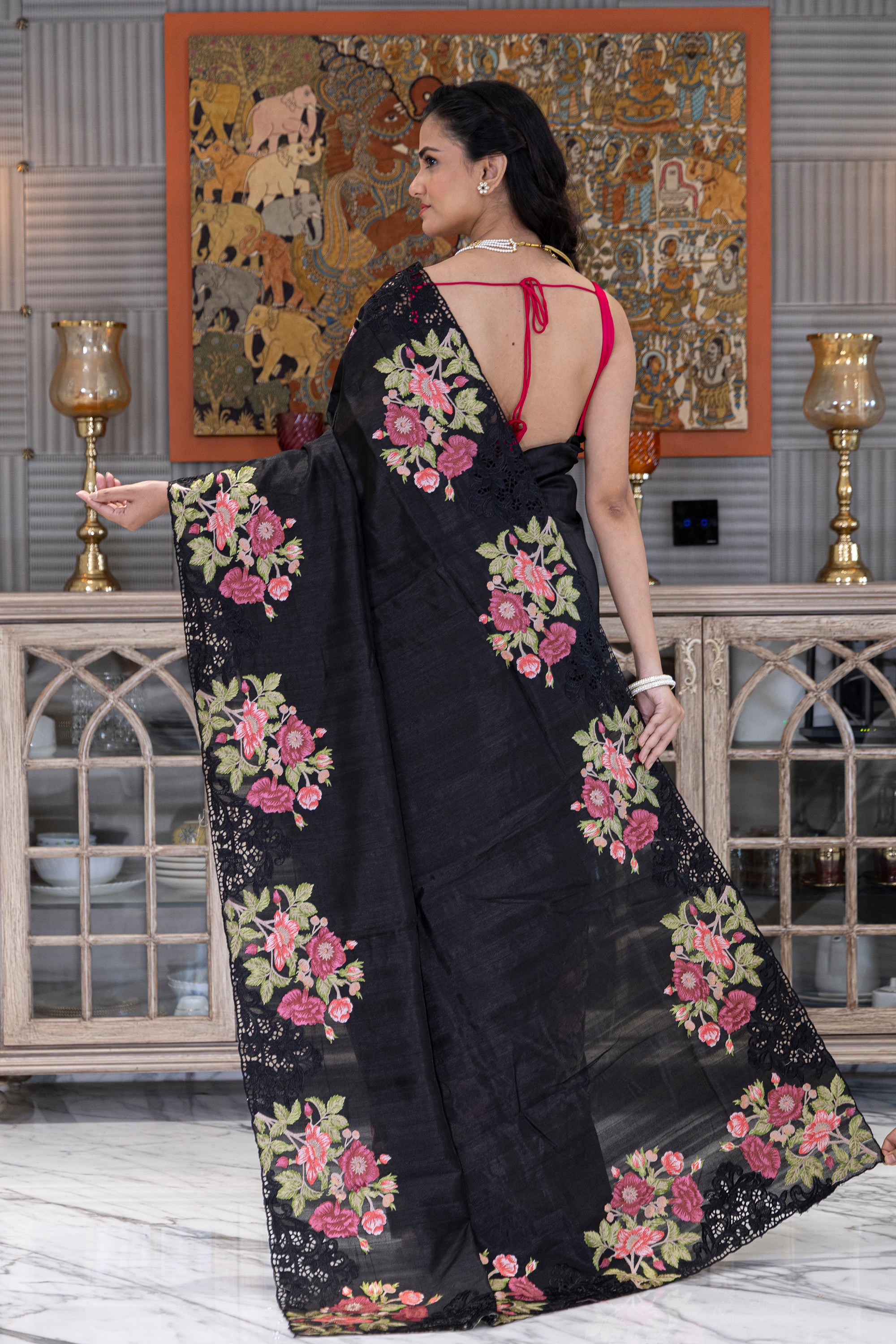 Semi Tussar Cutwork