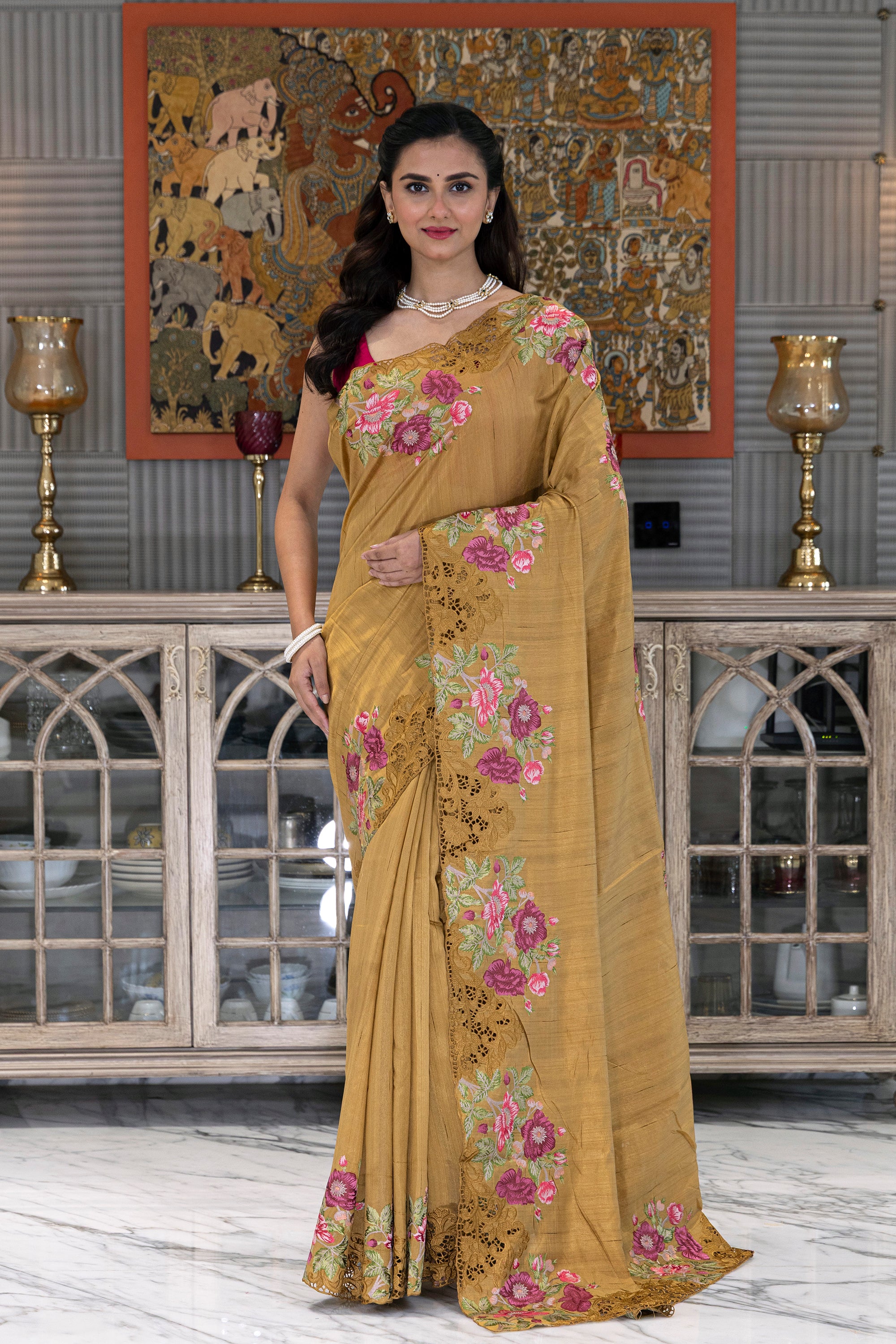 Semi Tussar Cutwork