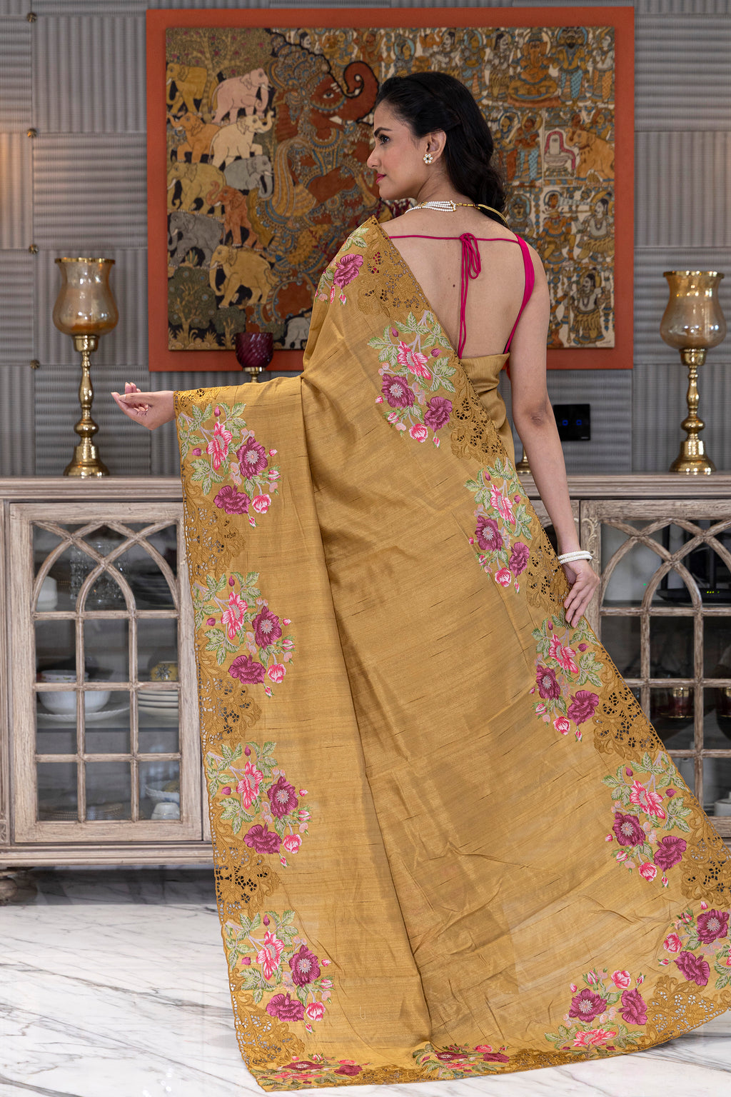 Semi Tussar Cutwork