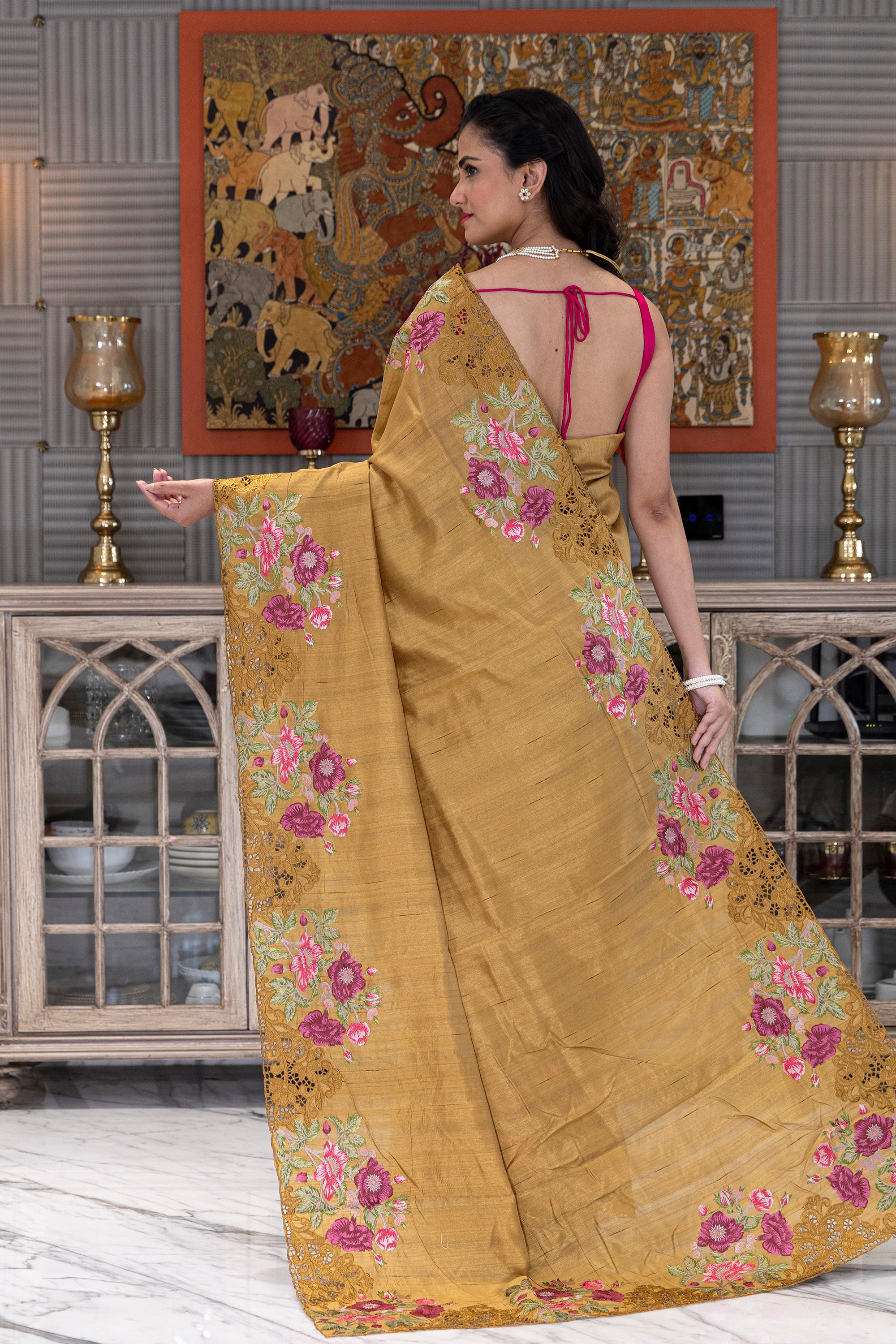 Semi Tussar Cutwork