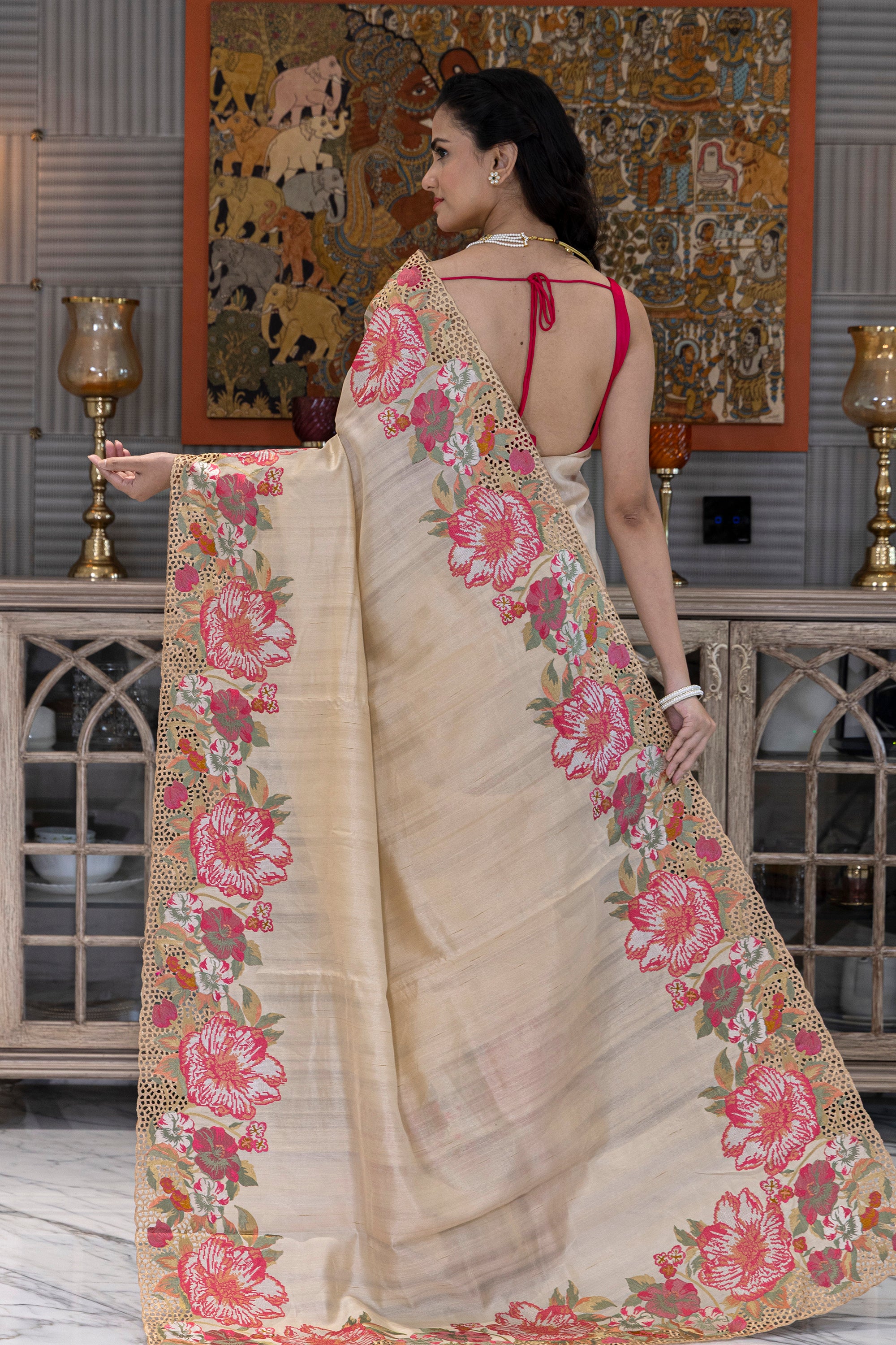Semi Tussar Cutwork