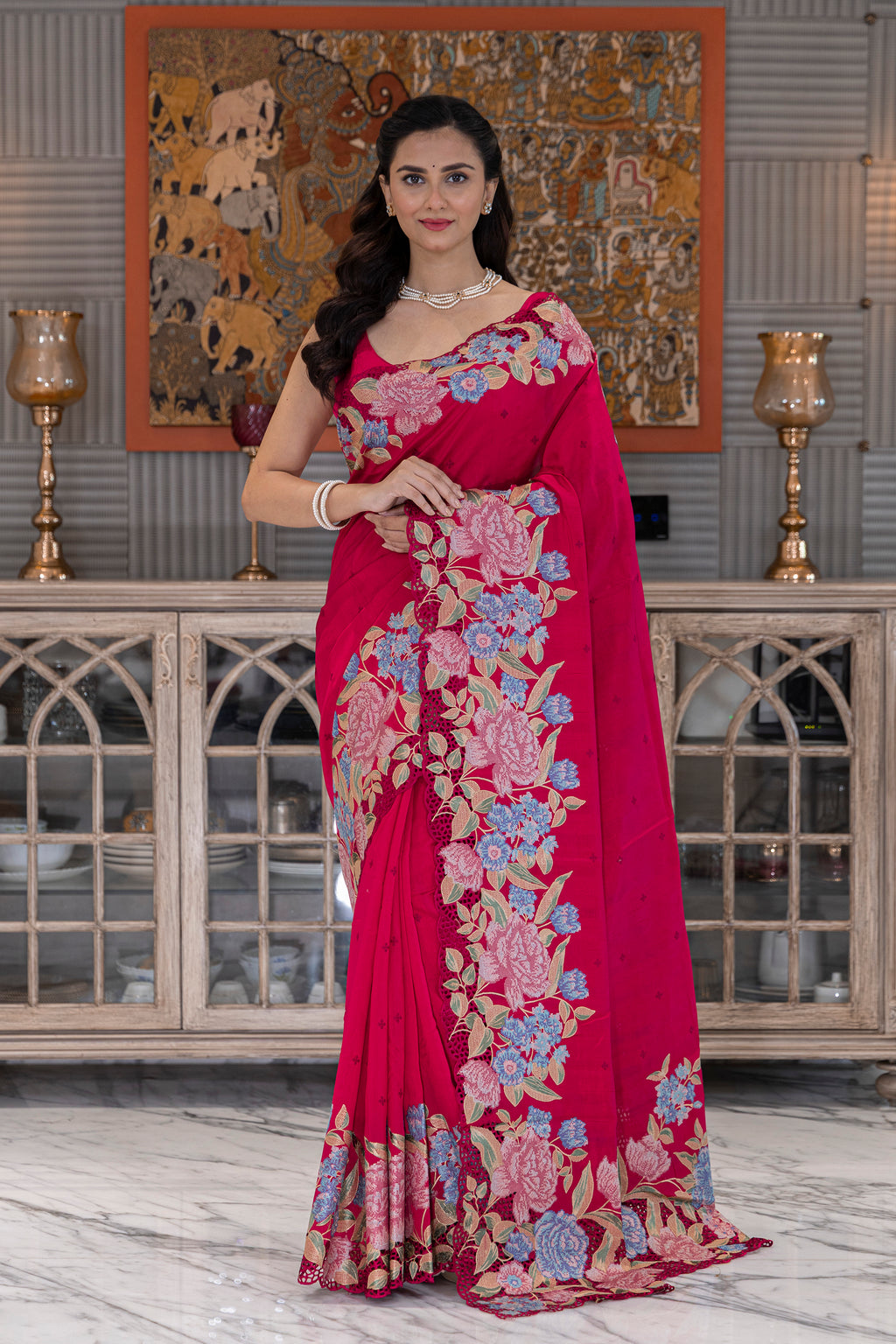 Semi Tussar Cutwork