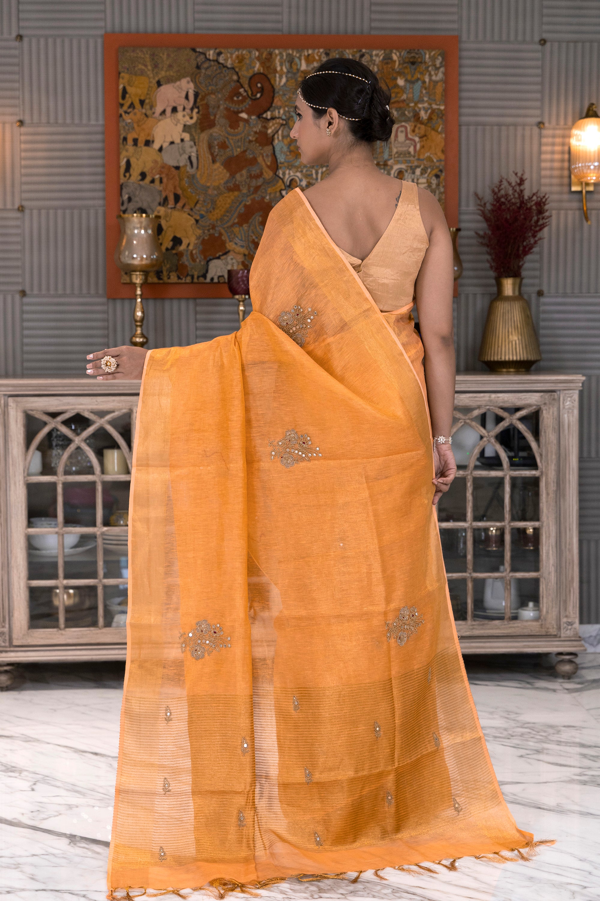 Linen Tissue Zardosi Work