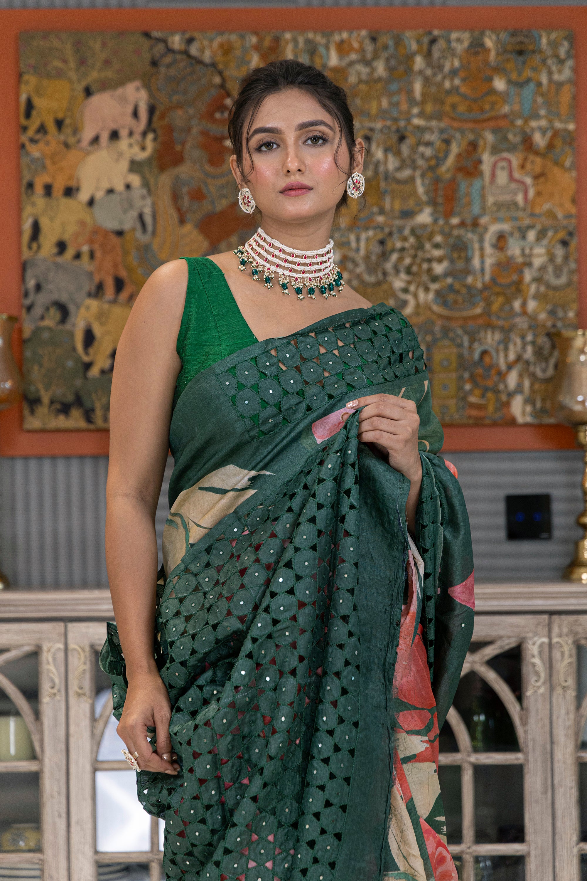 Tussar Digital Print Cutwork