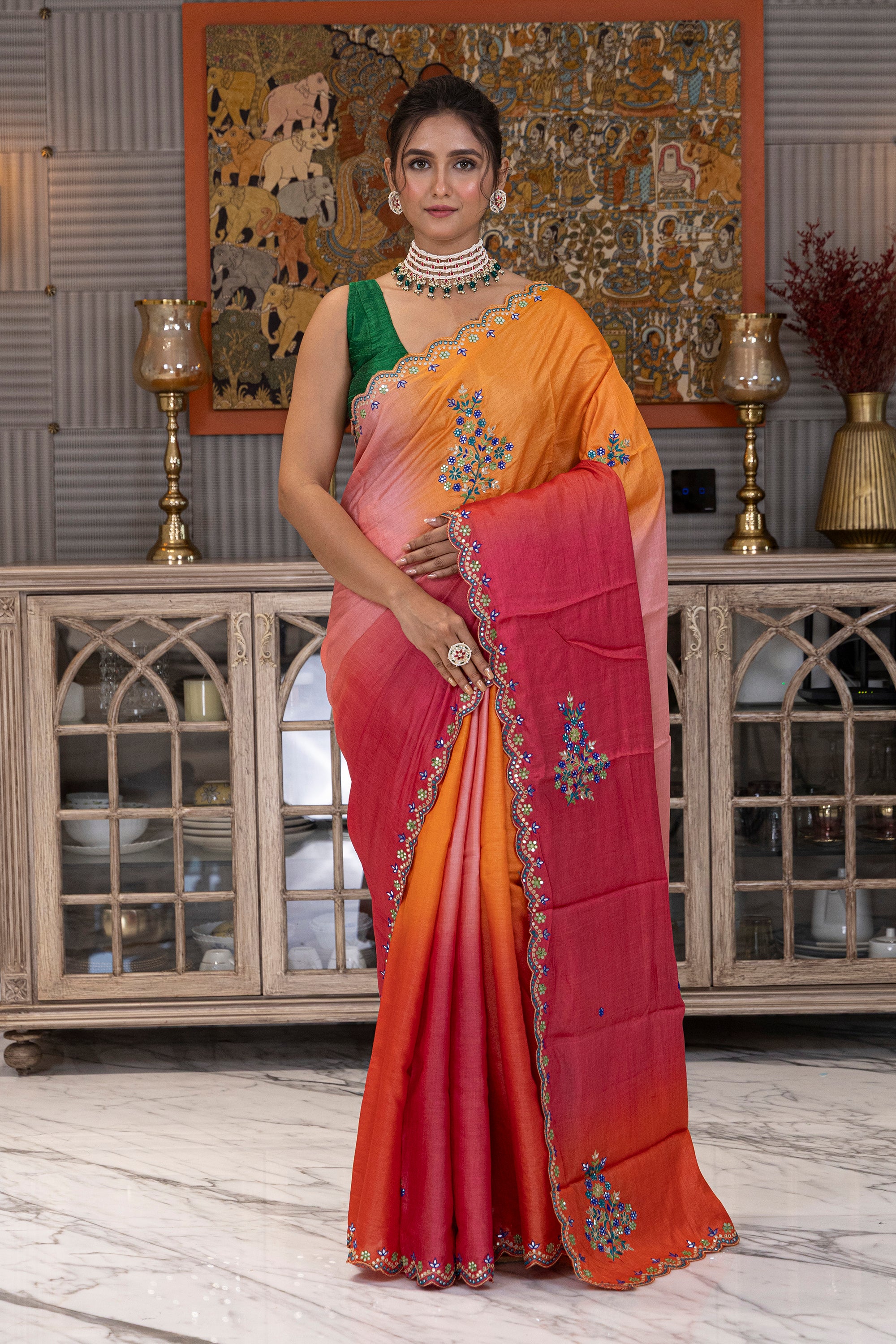 Tussar Shaded Handwork