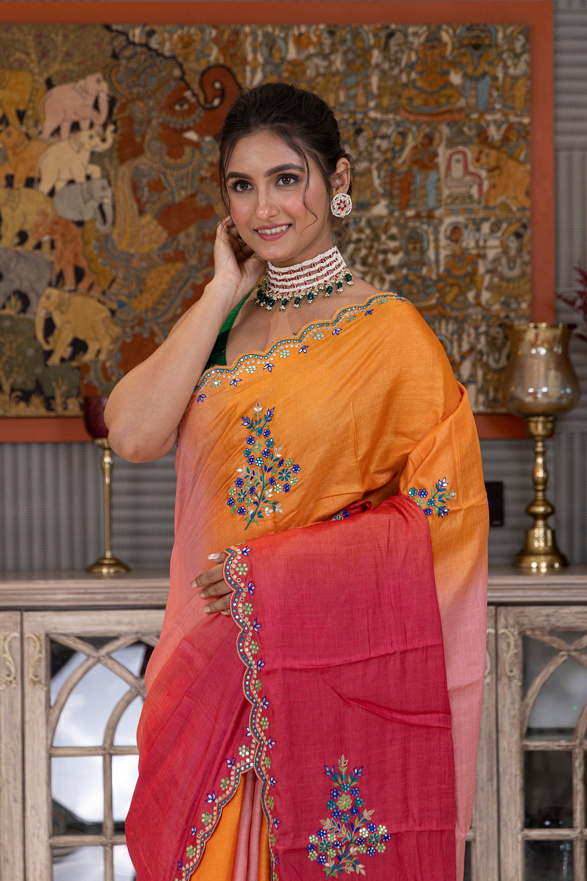 Tussar Shaded Handwork