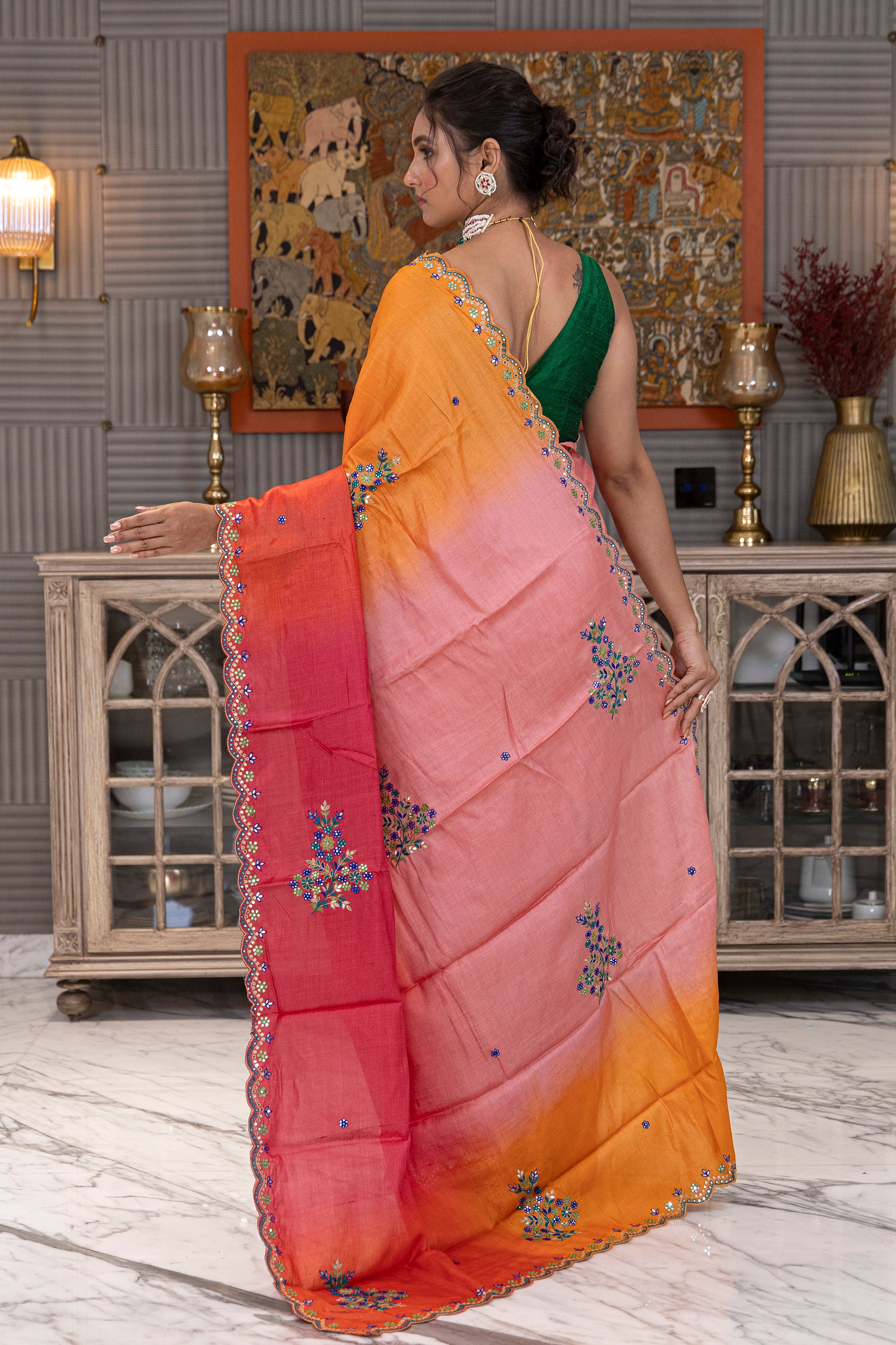 Tussar Shaded Handwork