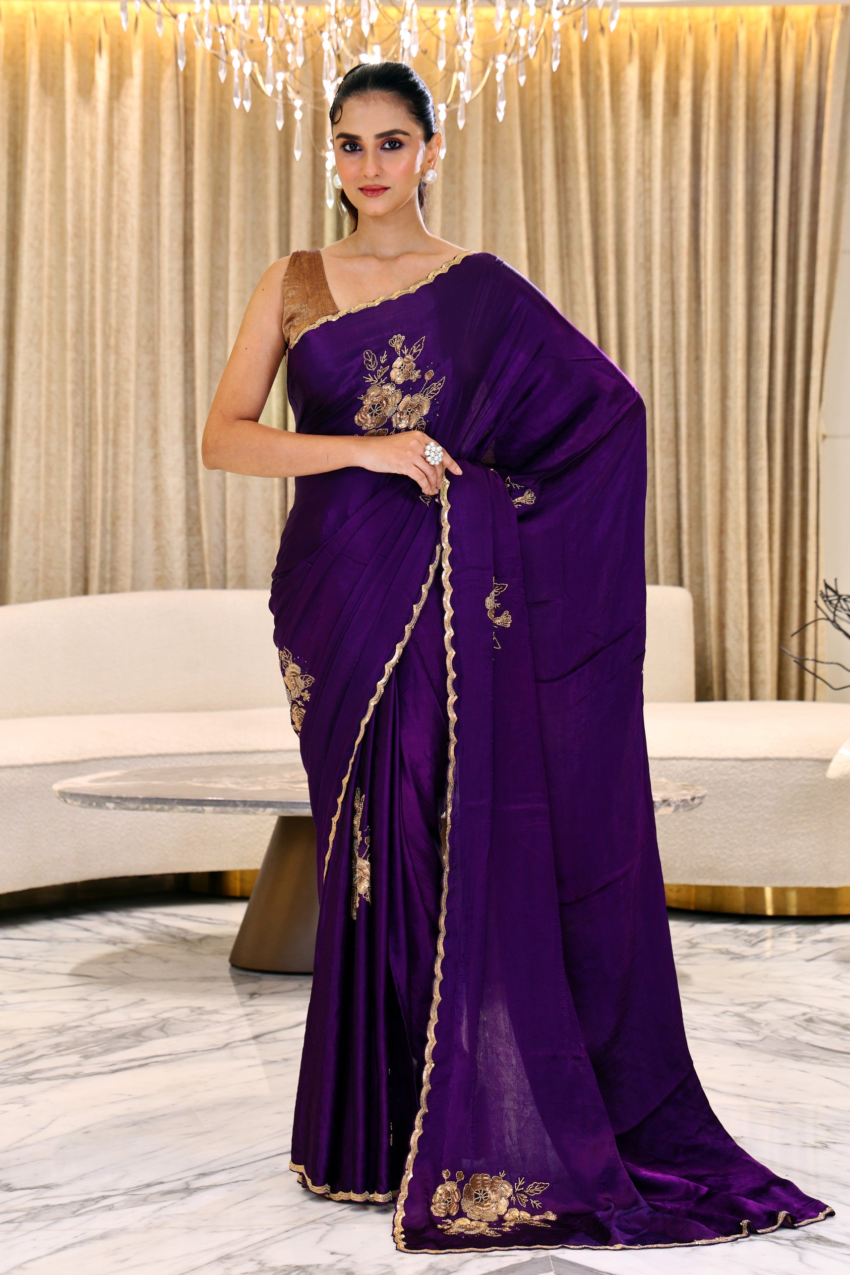 Crepe Satin Zardosi Work