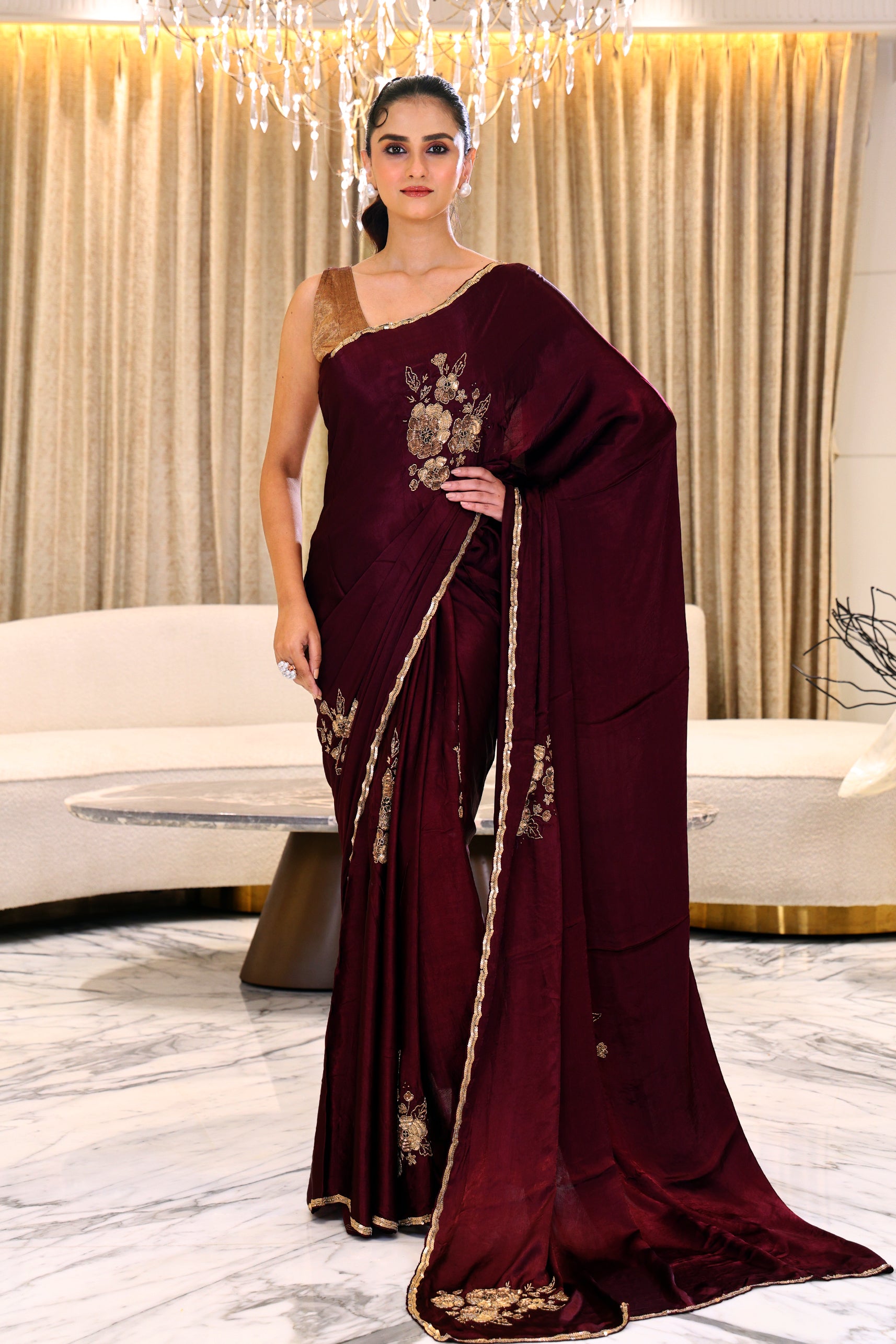 Crepe Satin Zardosi Work