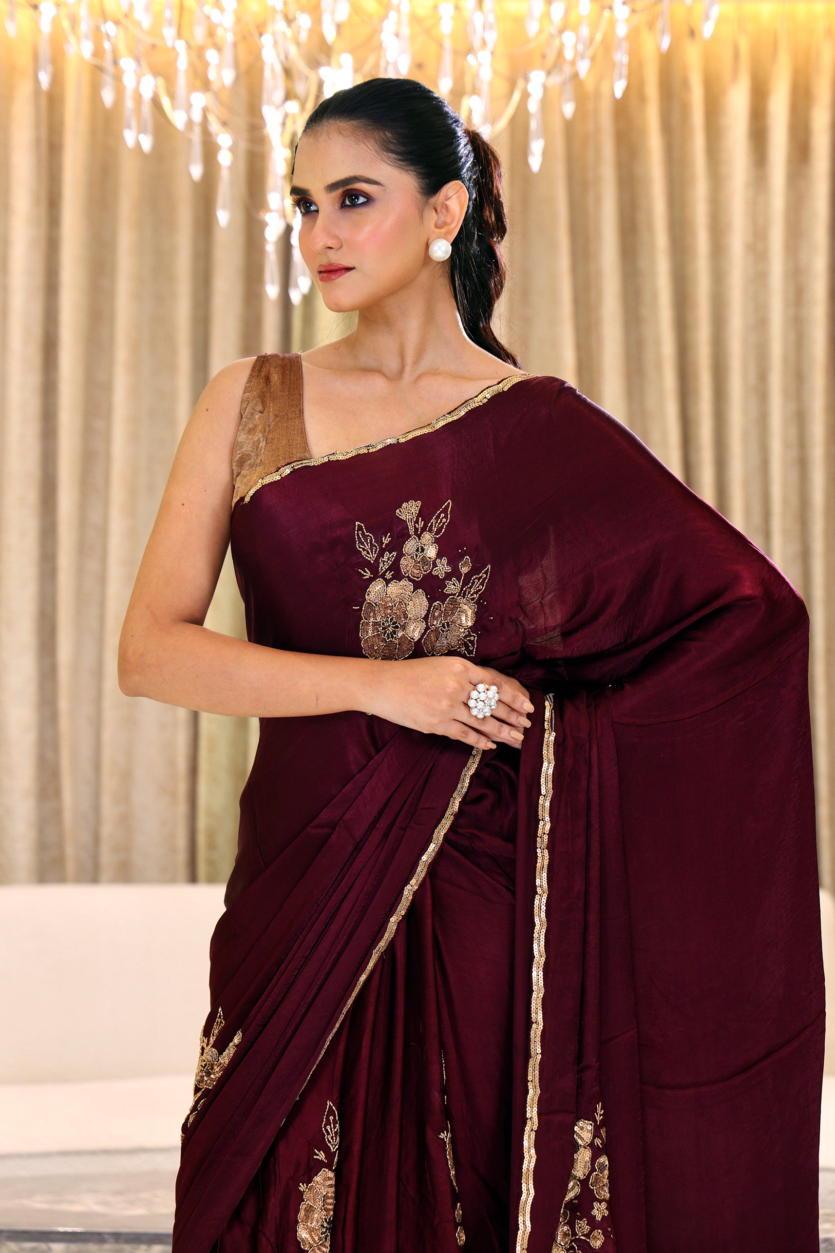 Crepe Satin Zardosi Work