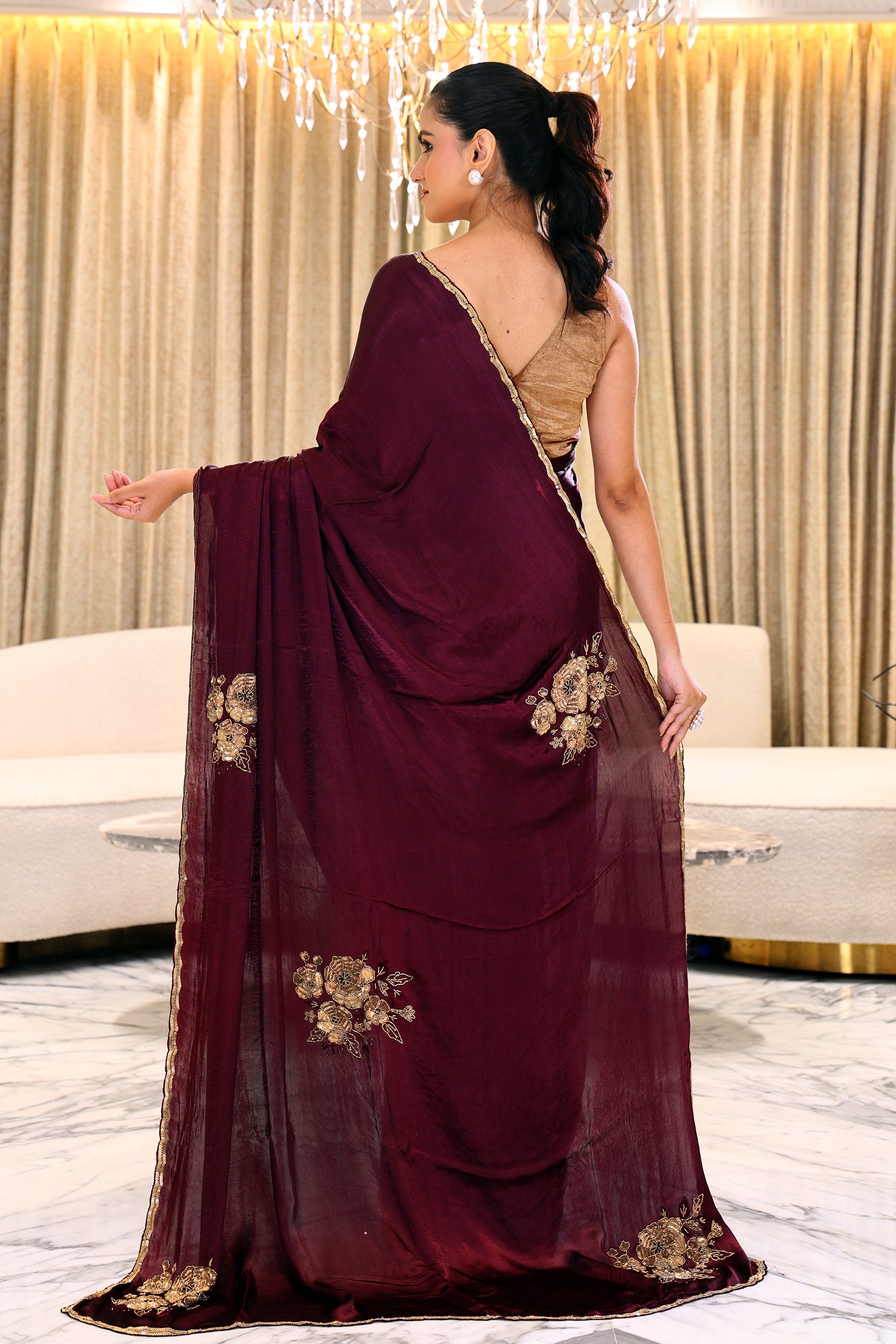 Crepe Satin Zardosi Work