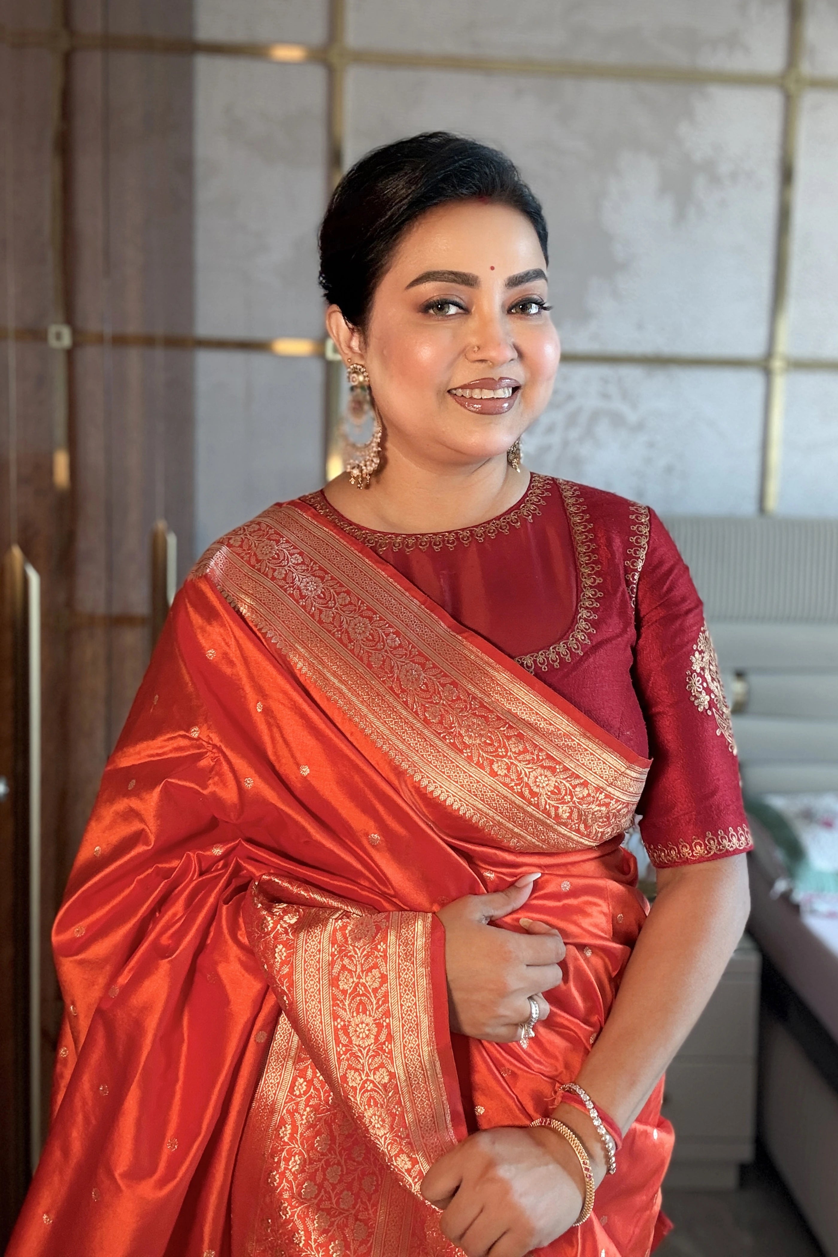 Orange Katan Banarasi Saree With Blouse Piece