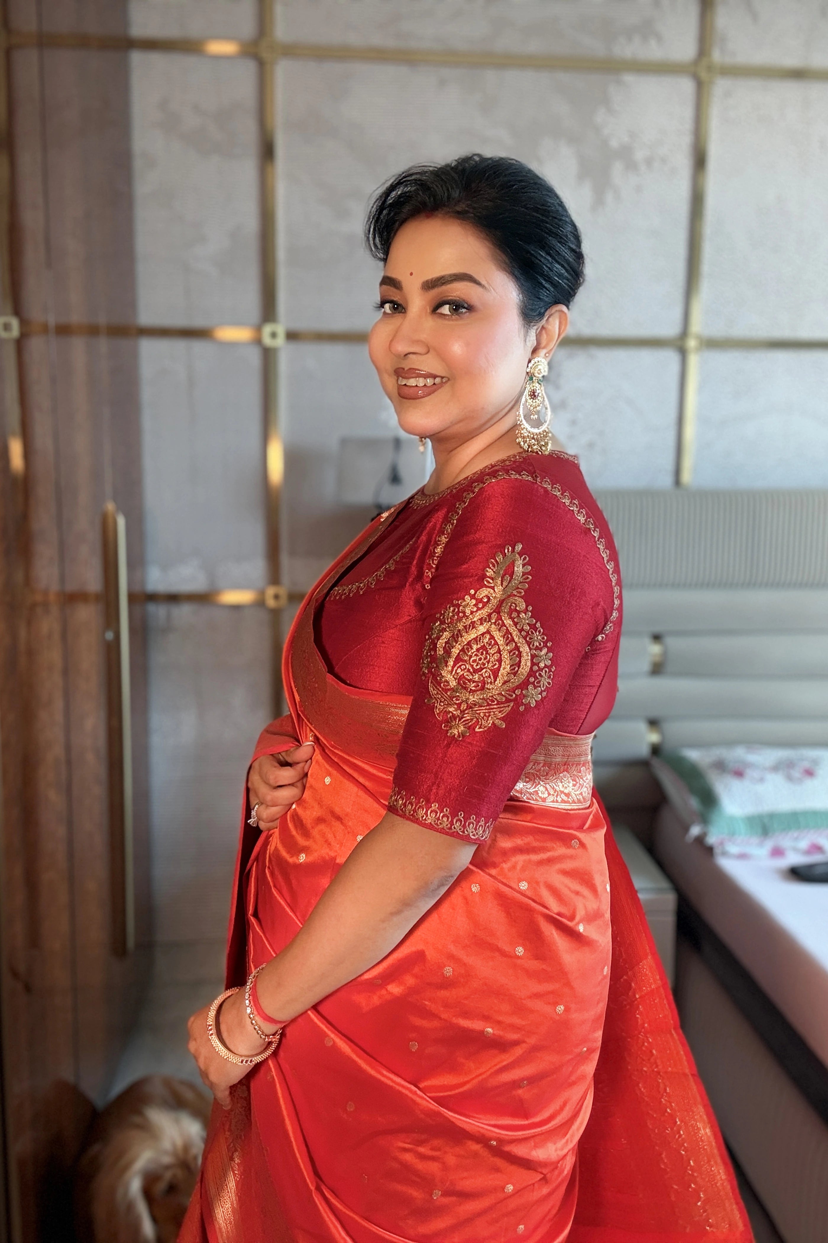 Orange Katan Banarasi Saree With Blouse Piece