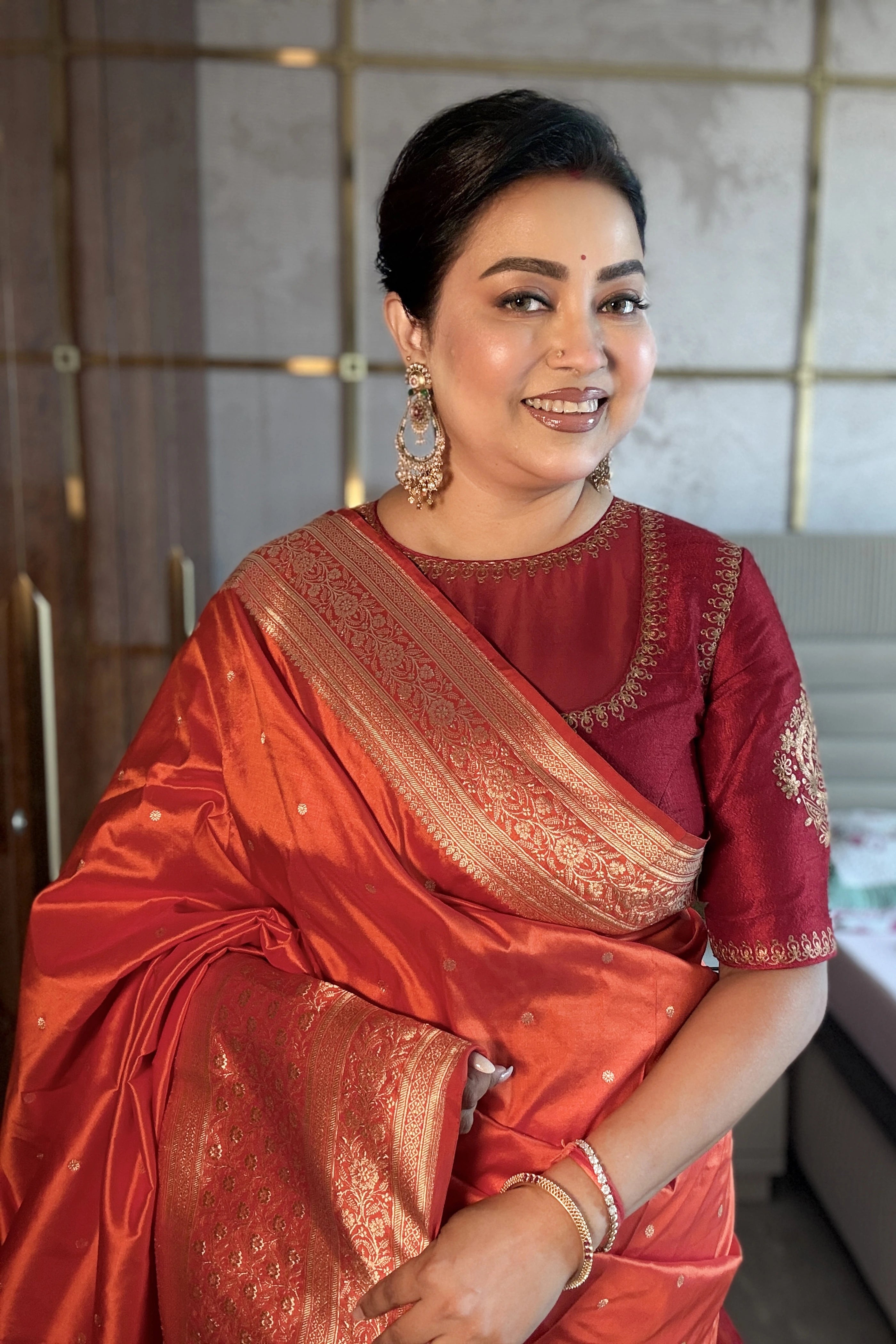 Orange Katan Banarasi Saree With Blouse Piece