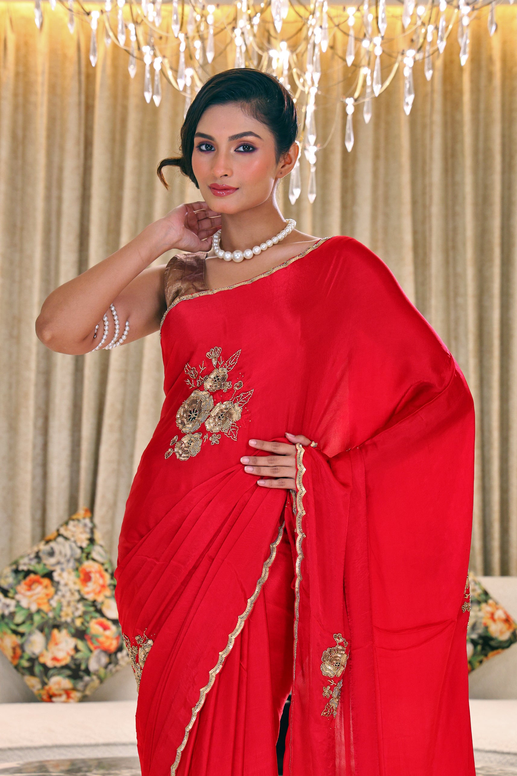 Crepe Satin Zardosi Work