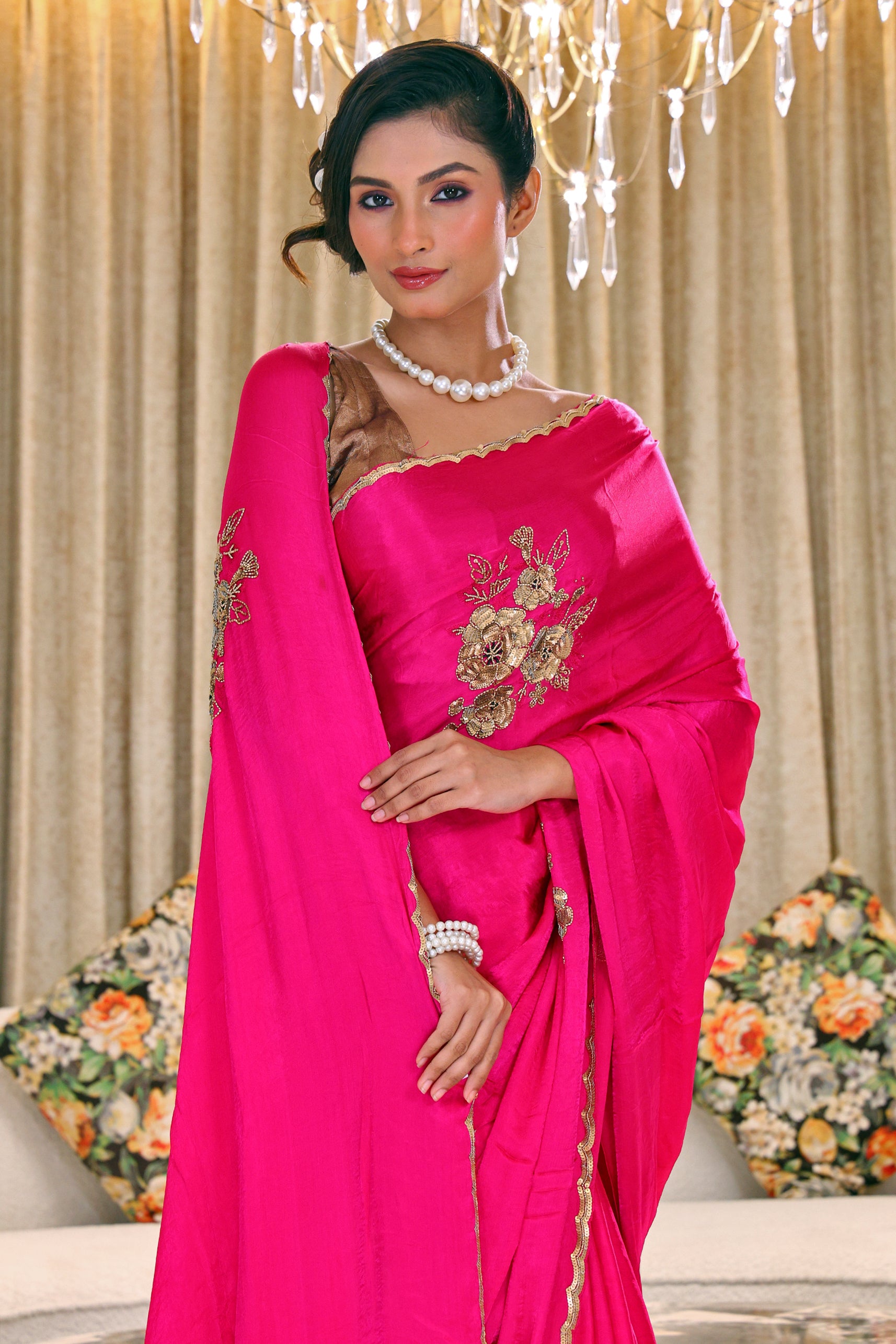 Crepe Satin Zardosi Work