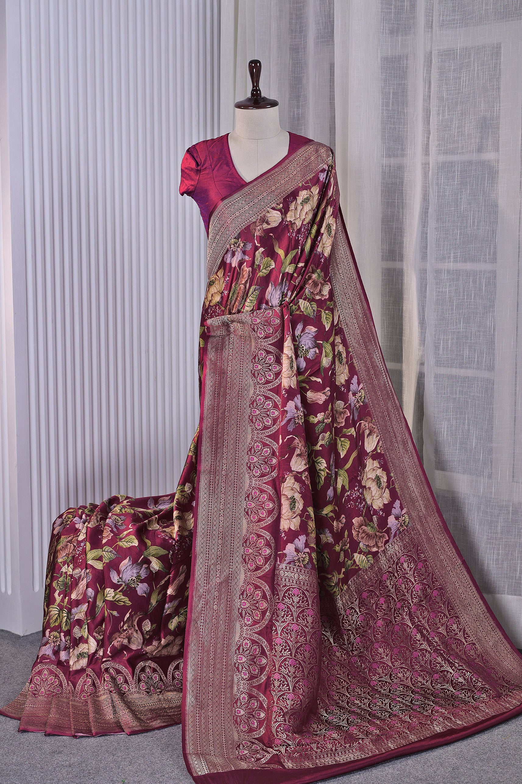 Pure Mashru Digital Print Banarasi