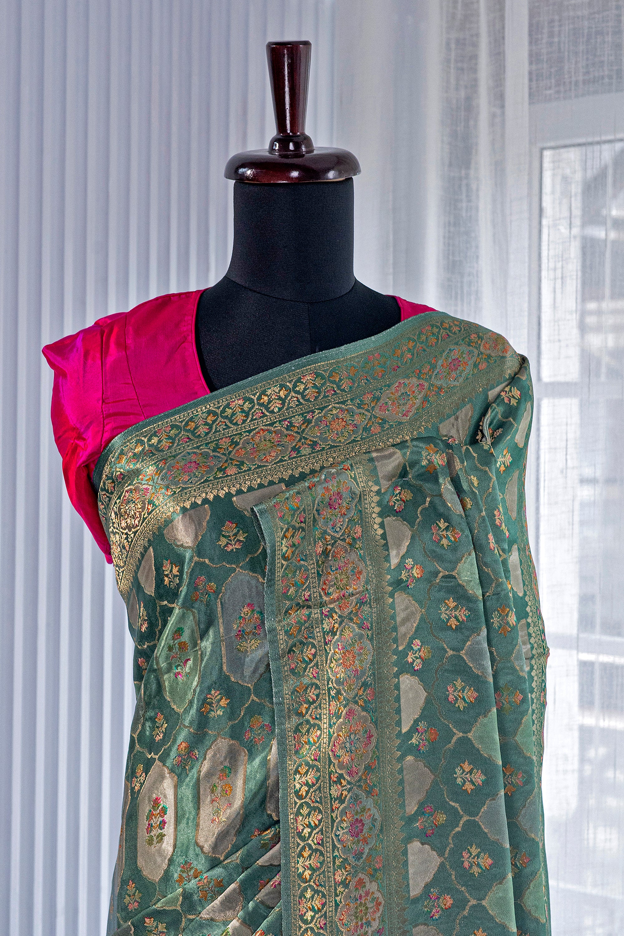 Semi Mashru With Meena Work