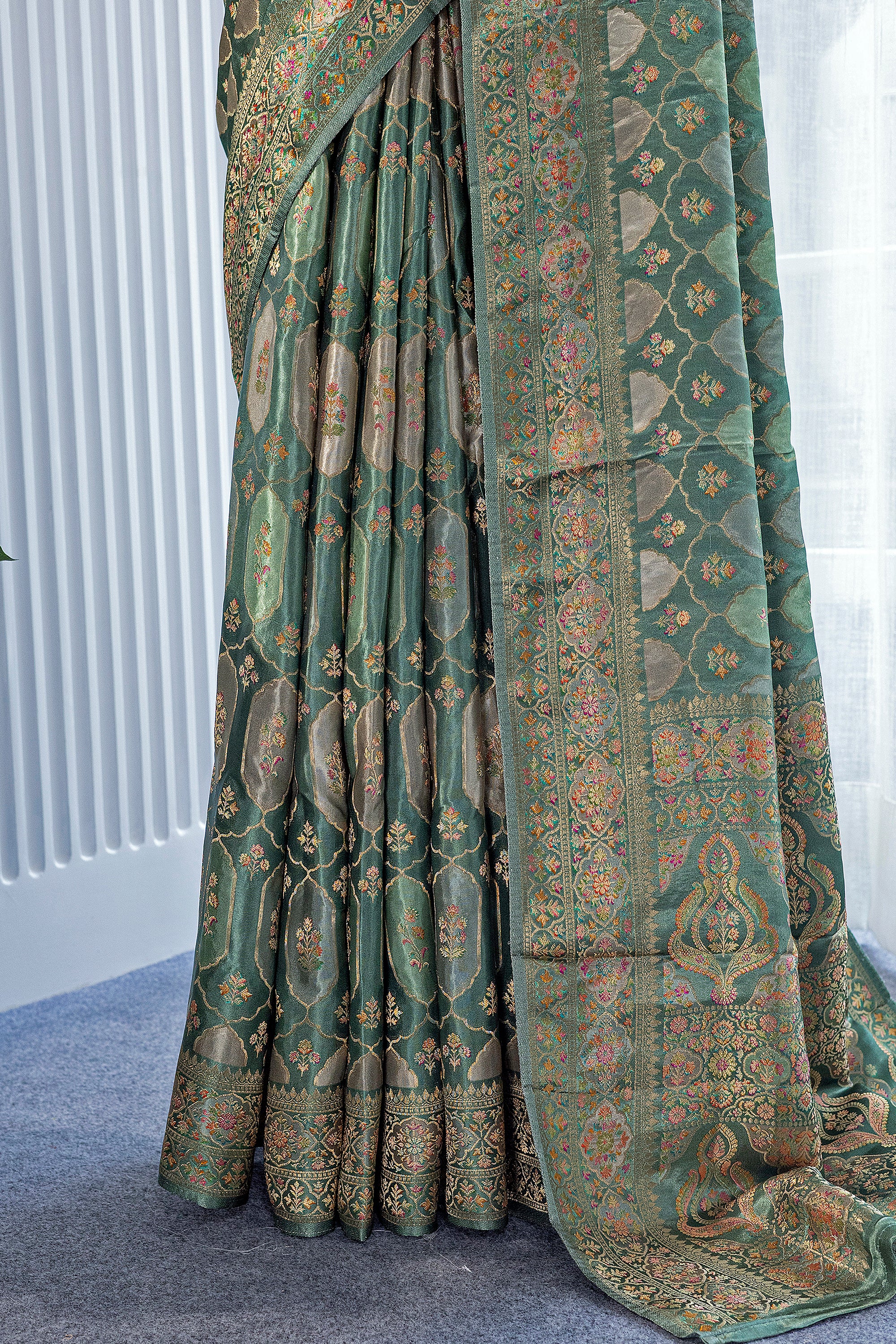 Semi Mashru With Meena Work