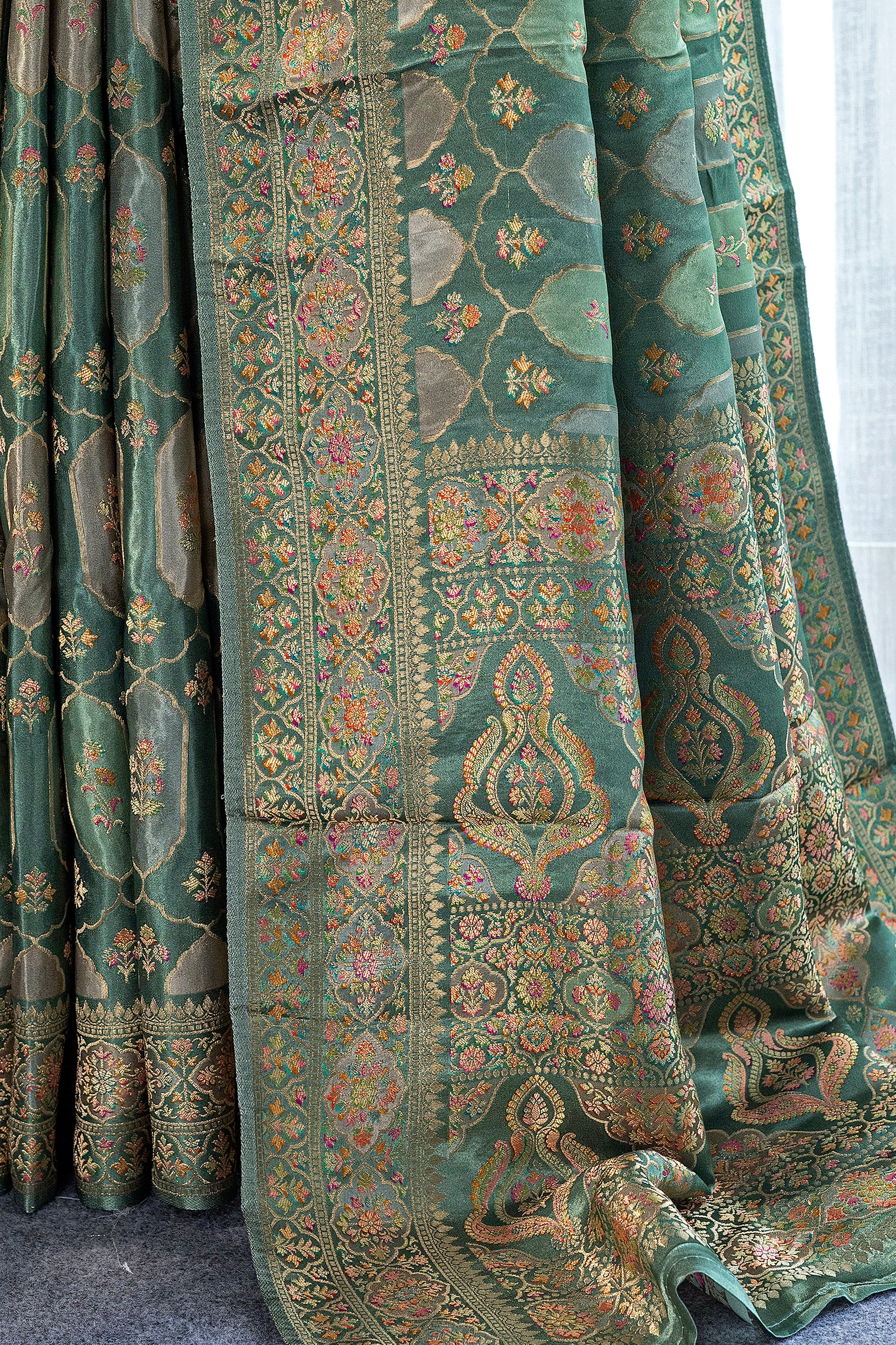 Semi Mashru With Meena Work