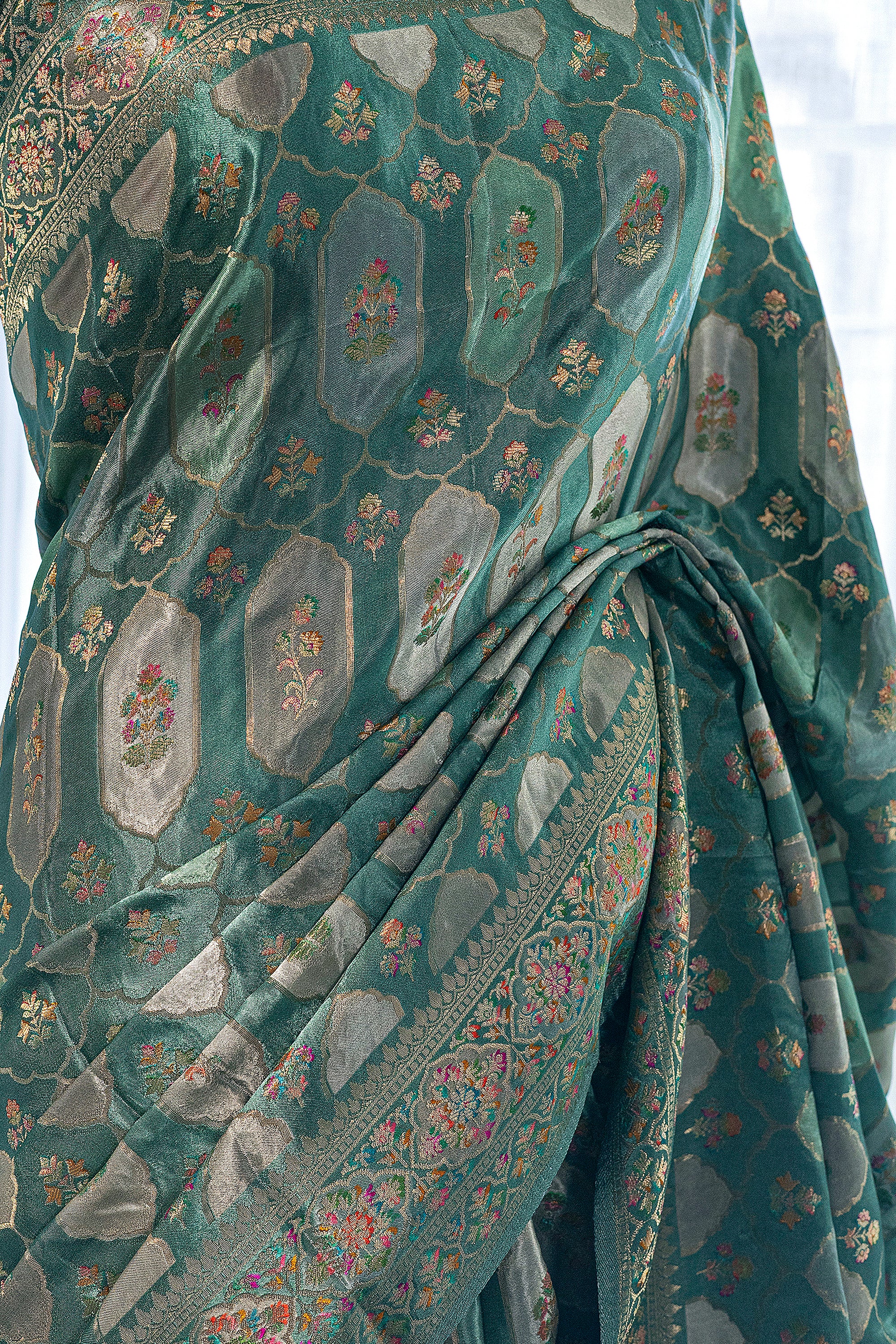 Semi Mashru With Meena Work