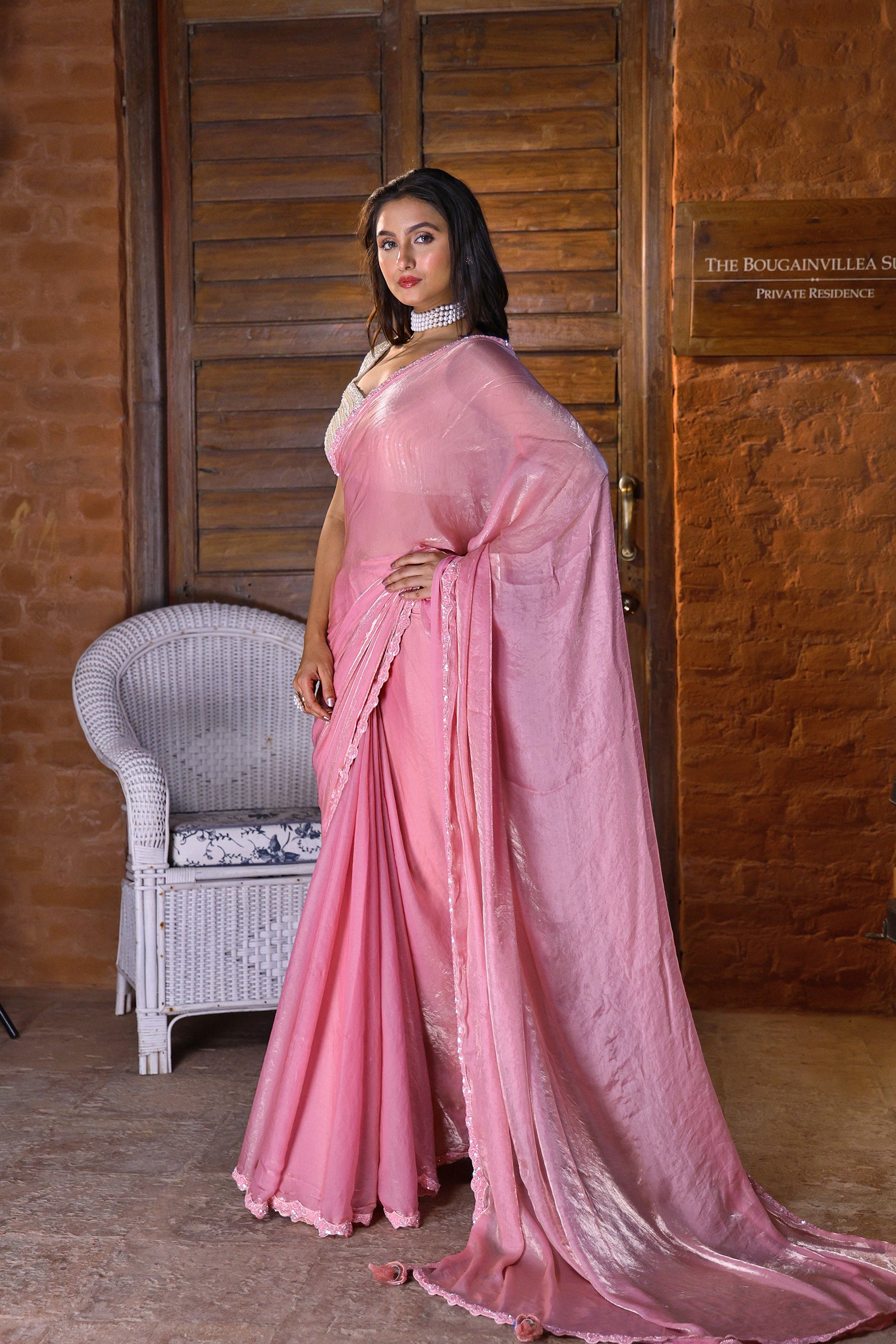 Chiffon Satin With Blouse Piece