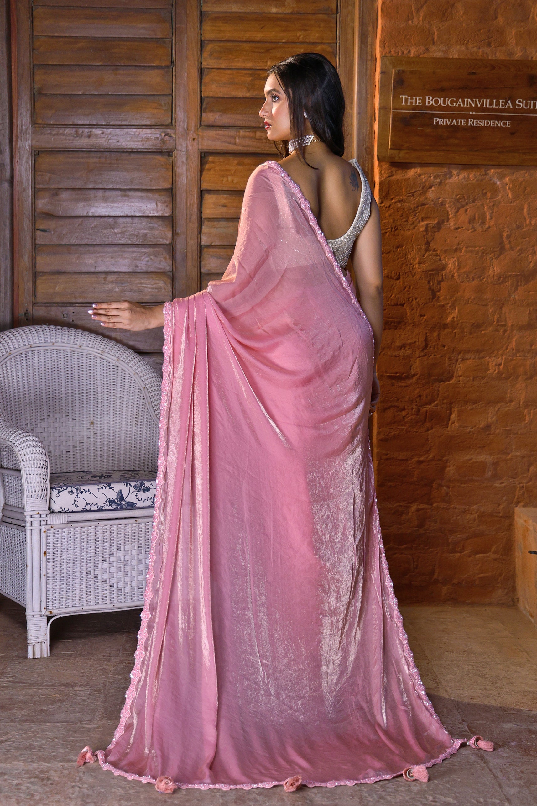 Chiffon Satin With Blouse Piece