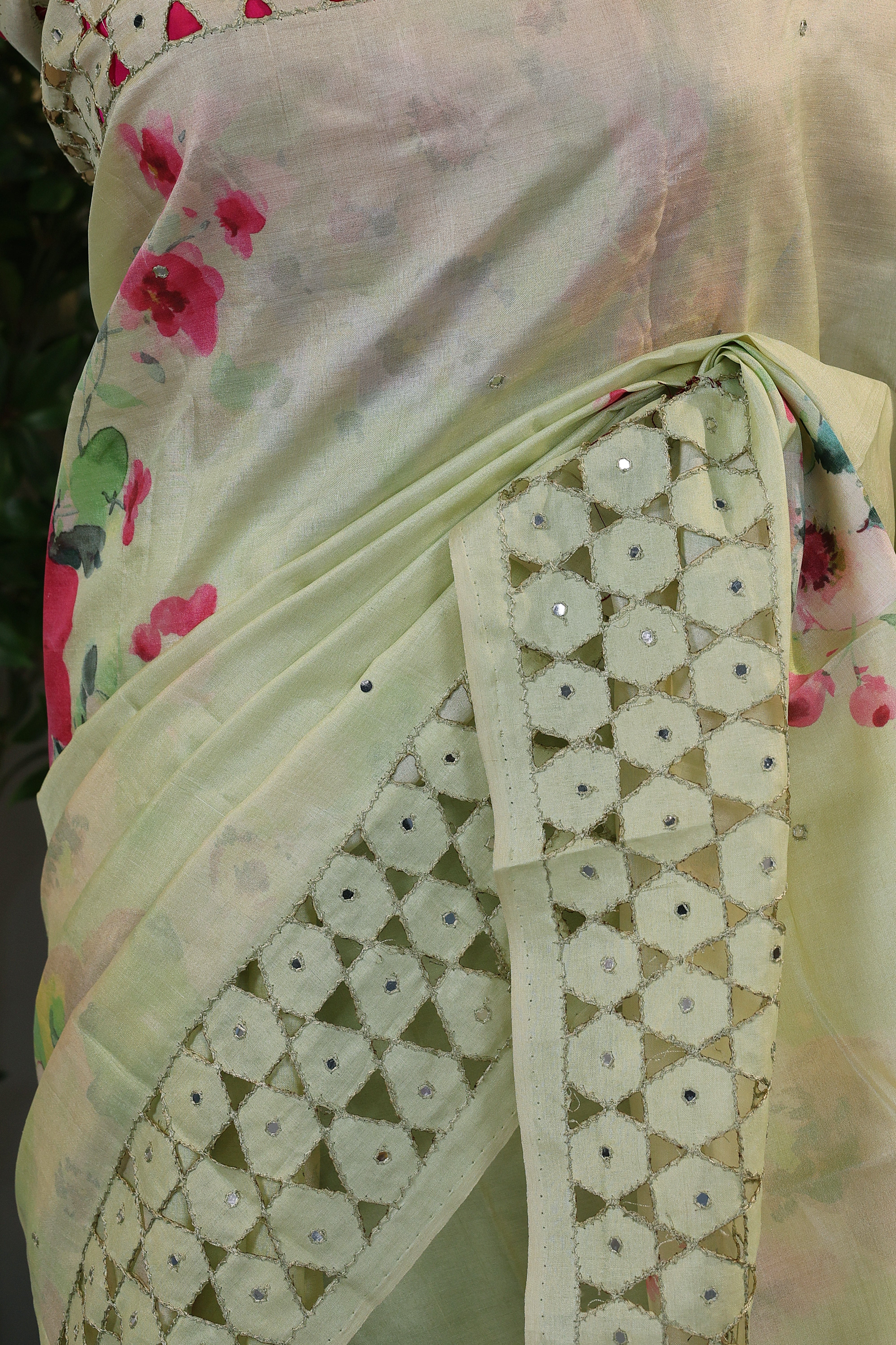 Tussar Digital Print Cutwork