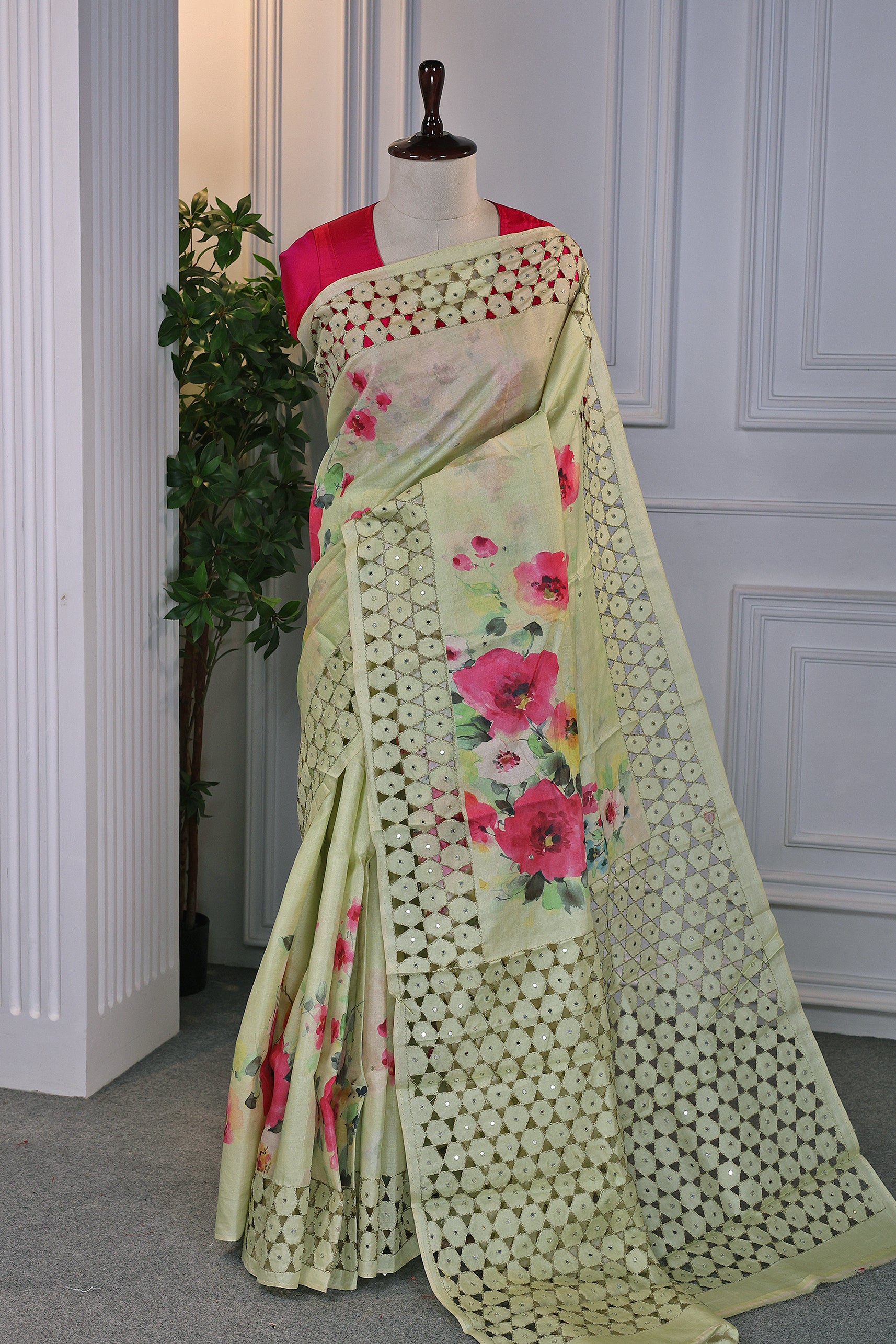 Tussar Digital Print Cutwork