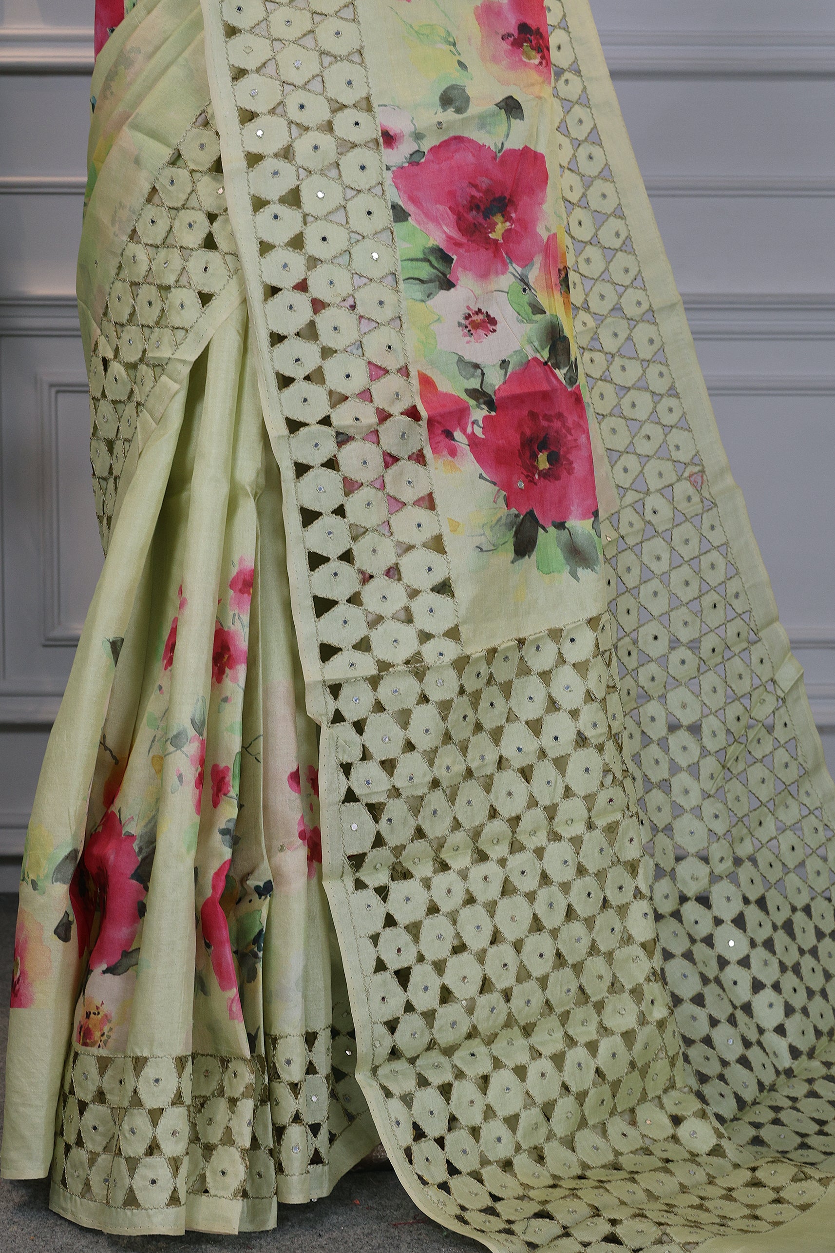 Tussar Digital Print Cutwork