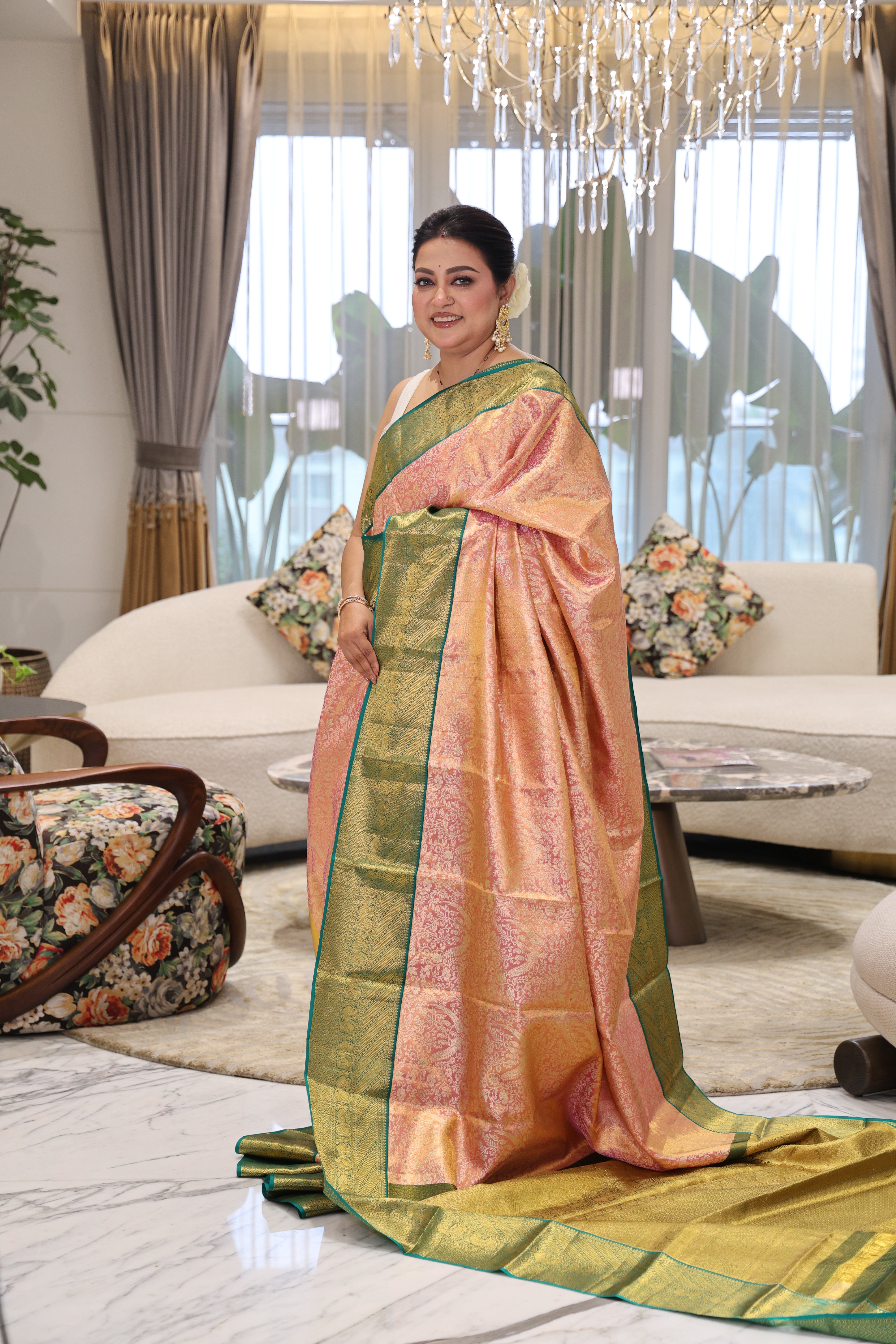 Tissue Kanjivaram Golden Pink