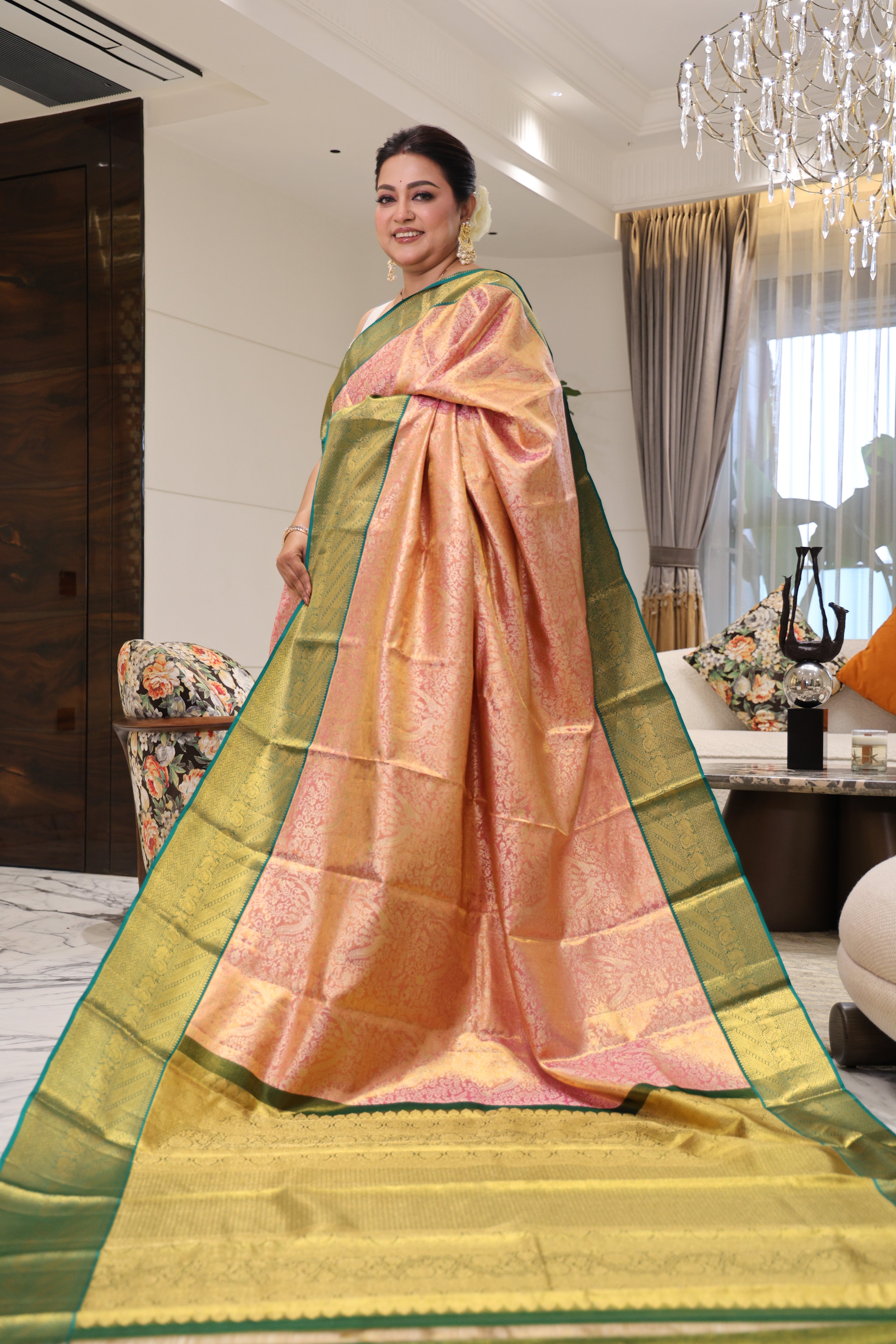 Tissue Kanjivaram Golden Pink